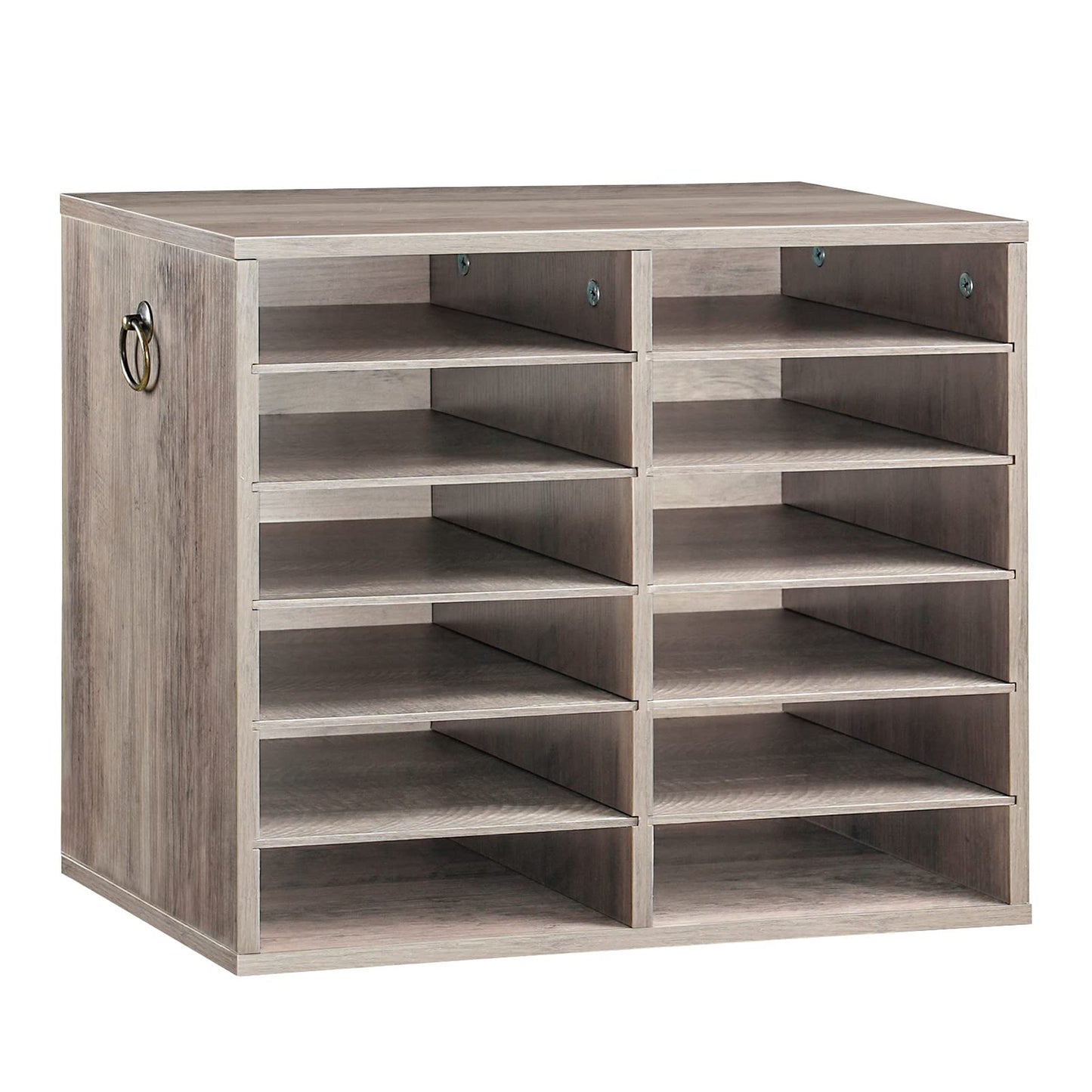 HOOBRO Literature Organizers, 12 Compartments Office Mailbox with Adjustable Shelves, Wood Countertop Literature Sorter for Office, Home, Classroom, Mailrooms Organization Greige BG12WF01