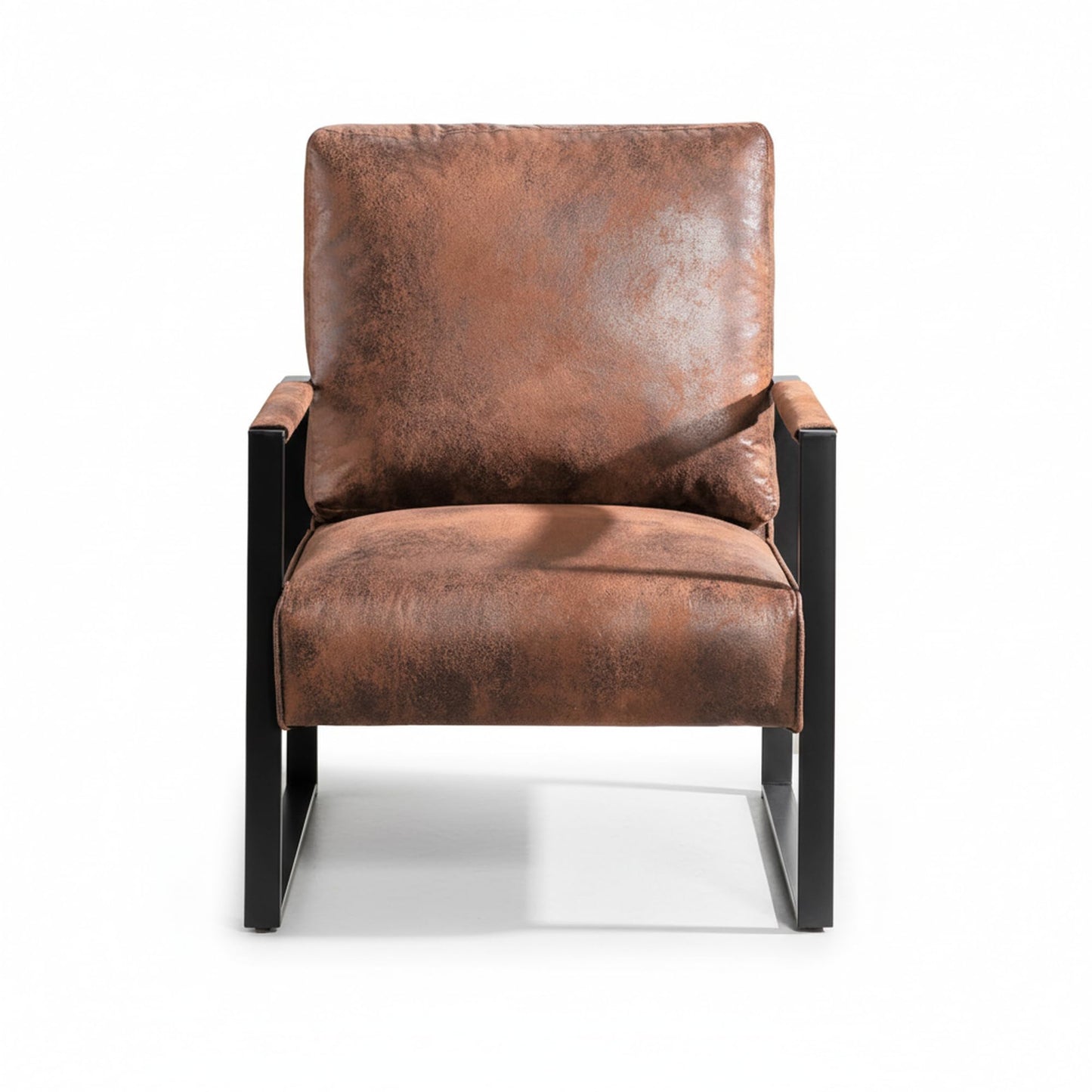 Container Furniture Classic Mid Century Modern Accent Chair with Durable Square Metal Frame, Armchair for Living Room, Bedroom, Home Office in Spotted Microfiber Upholstery, Brown