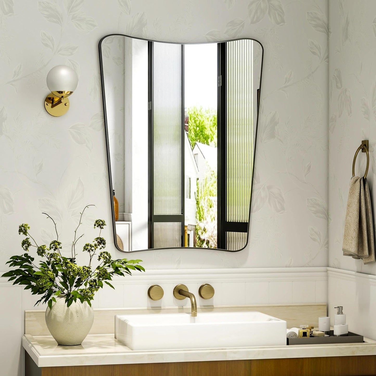 Easly 22''x32'' Irregular Wall Mirror, Butterfly-Shaped Irregular Frameless Bathroom Mirror, Curved Artistic Mirrors for Wall, High-Definition Vertical Hanging Decorative Mirror