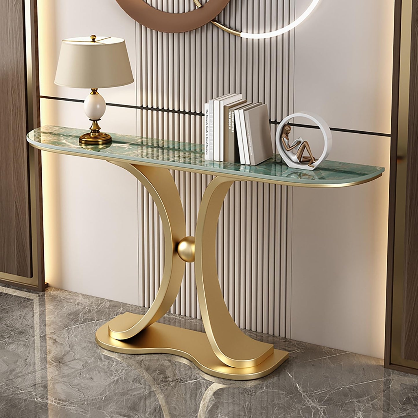 Console Table Hallway Storage Drawers Entryway Tables for Entrance Living Room,Console Table Console Table, Entryway Table, Faux Marble Narrow Sofa Table, Modern Curved Console Table, Sofa T