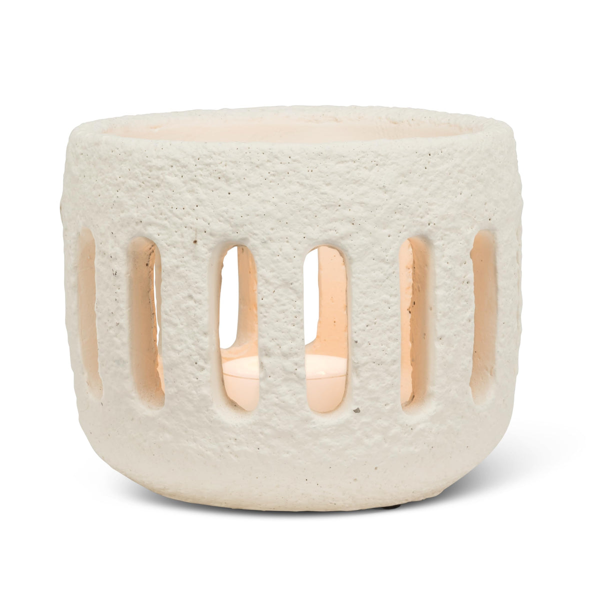 Abbott Collection Large Textured Hurricane Tealight Candle Holder - Cement, Ivory (3.5" H)