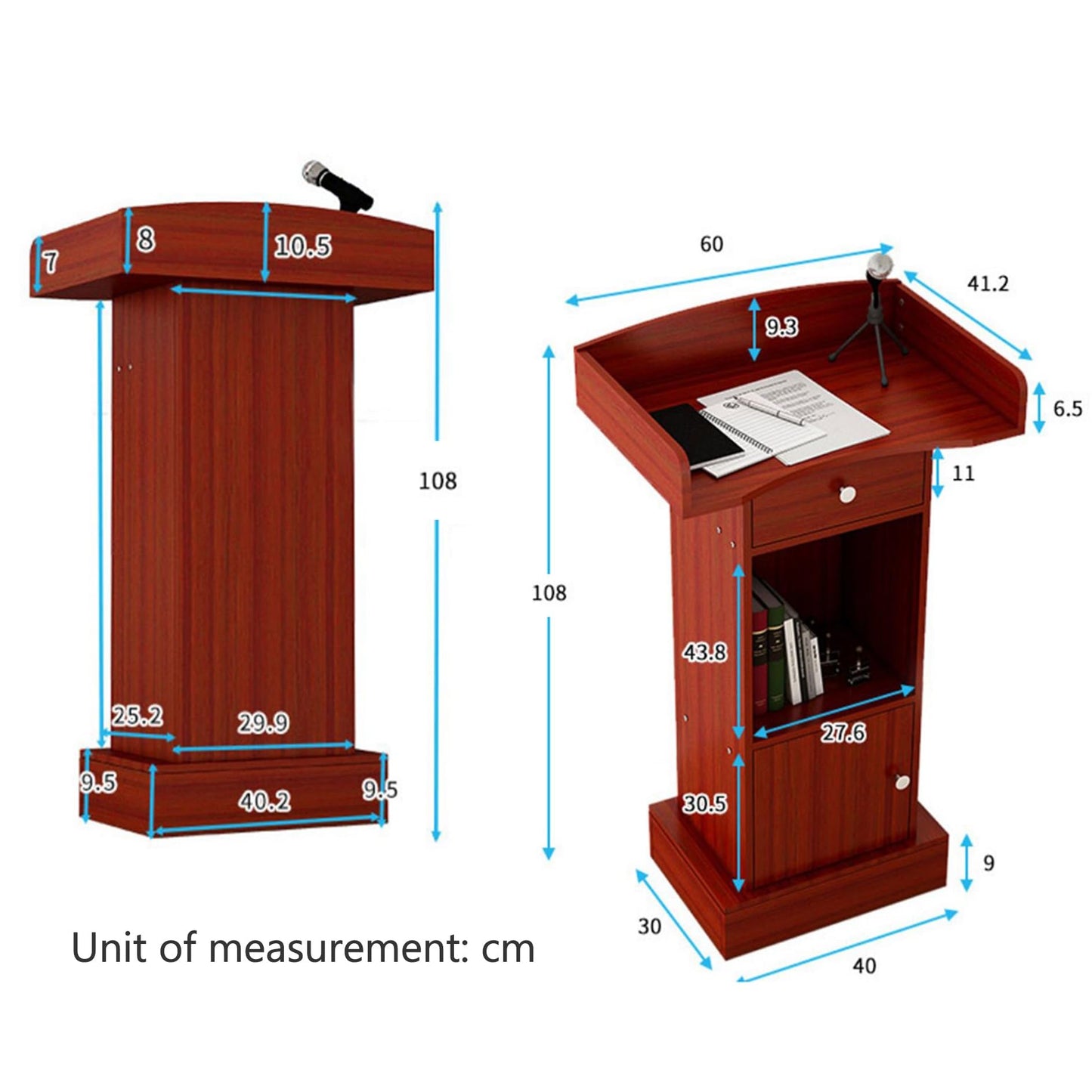 Free-Standing Acrylic Metal Podium Stand,Lecture Pulpit,Lectern Podium Stand, Reception Counter Desk Podium Stand for Classroom Modern Checkout Stand with Wooden Base and Tall Table Design f