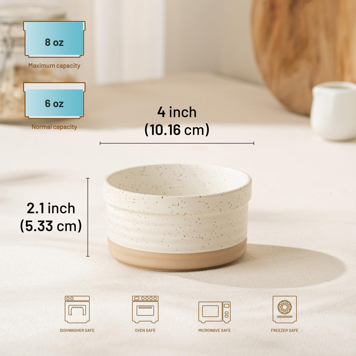DAFUCERAMIC Ramekins 8 oz Oven Safe, Porcelain Creme Brulee Ramekins Pudding Custard Cups Small Ceramic Souffle Dishes Baking Bowls Set of 4 (Arctic White)