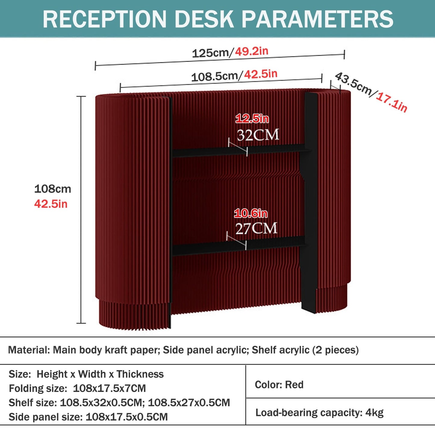 POLGDW Modern Reception Desk,Retail Checkout Counter Desk Receptionist Table,for Craft Shows,Display Rack,for Small Spaces,Bar,Store,Hotel,Lobby,Front Office Desk,Curved Portabl