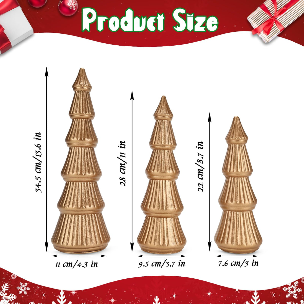 Fivebop Wooden Christmas Tree Figurine, 3 Pcs Tabletop Xmas Tree, Christmas Centerpiece Decor for Home Entryway Mantel Shelf Table Fireplace Holiday (Glod-Wood)