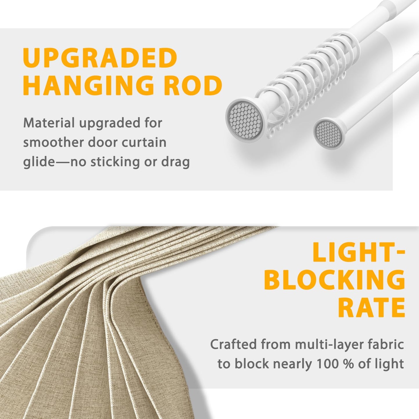 Jilron Accordion Door Curtain Set - 100% Blackout, with Curtain Rod Included, for Bedroom Privacy Protection (Off white-43 W x 78" L+Rod)