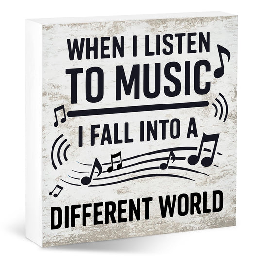 Music Desk Sign for Home Office Classroom, Musical Decor Room Decorations Accessories for Women Men Teacher, Table Shelf Musician Gift, Fall Into A Different World