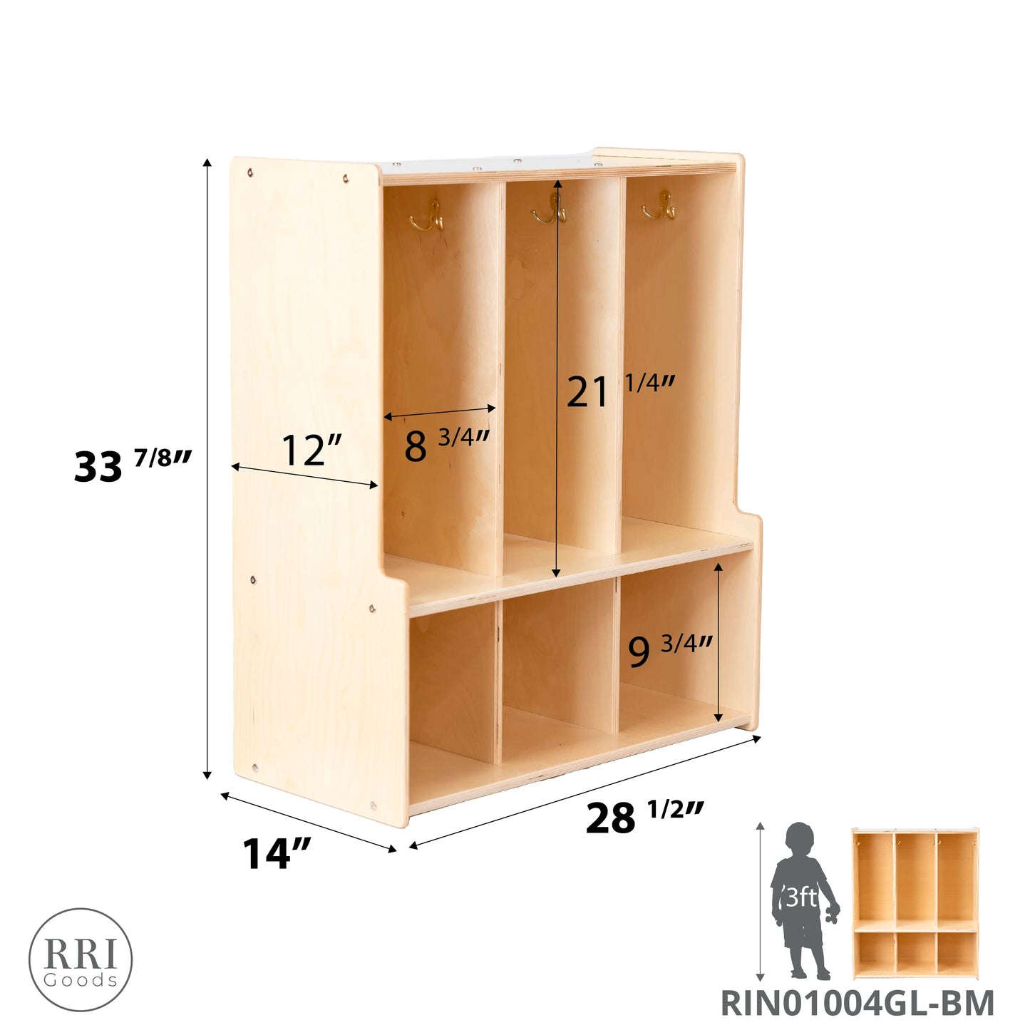 RRI Goods 3-Section Coat Locker with Bench & Cubby Storage, Backpack Organizer, Coat Cubbies Storage for Kids & Toddlers, Ideal for Home, School, Daycare