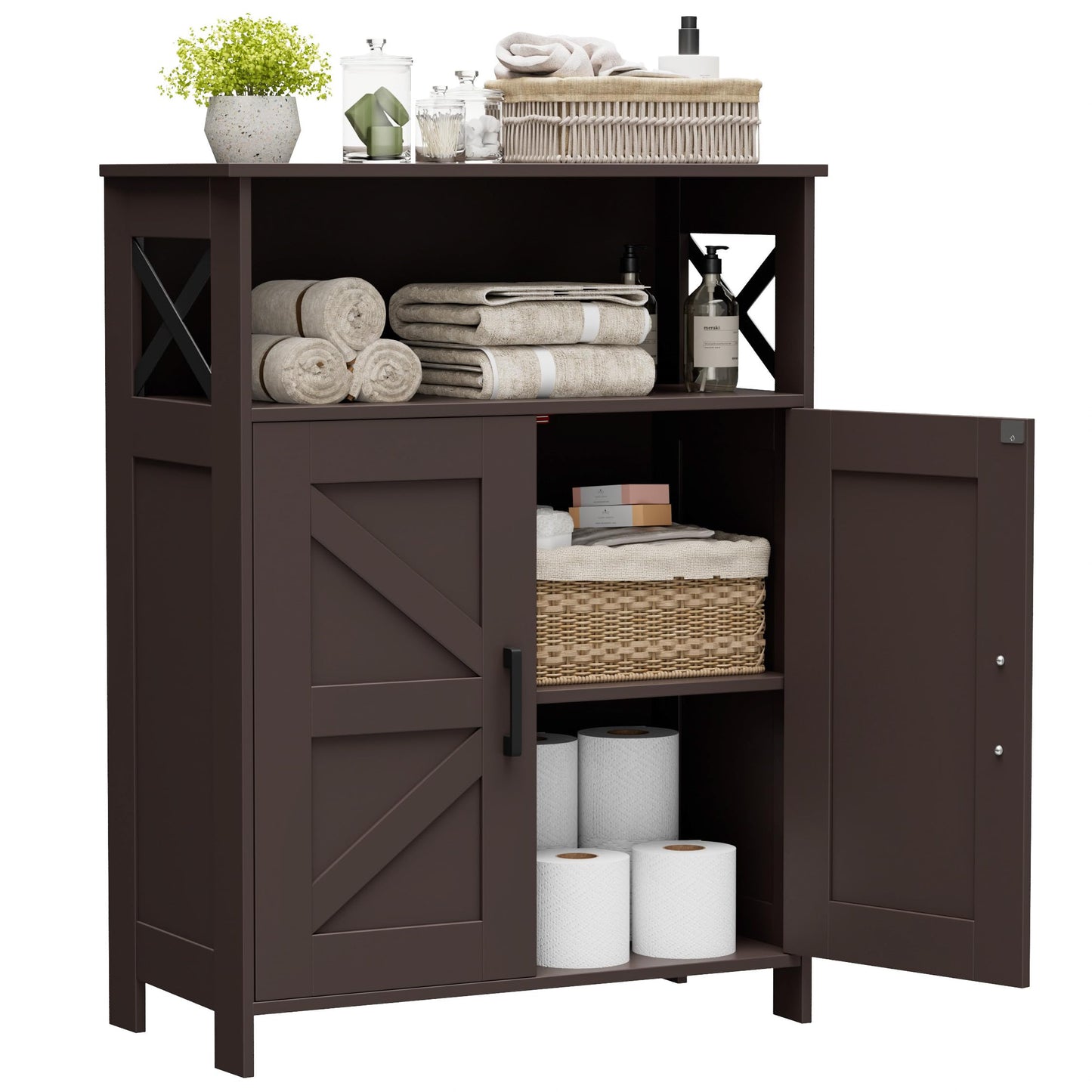 Homhedy Farmhouse Bathroom Storage Cabinet with 2 Doors, Toilet Paper Cabinet with Adjustable Shelf, Small Bathroom Cabinet for Kitchen/Laundry/Living Room, 11.8 x 23.6 x 31.5 Inches, Brown