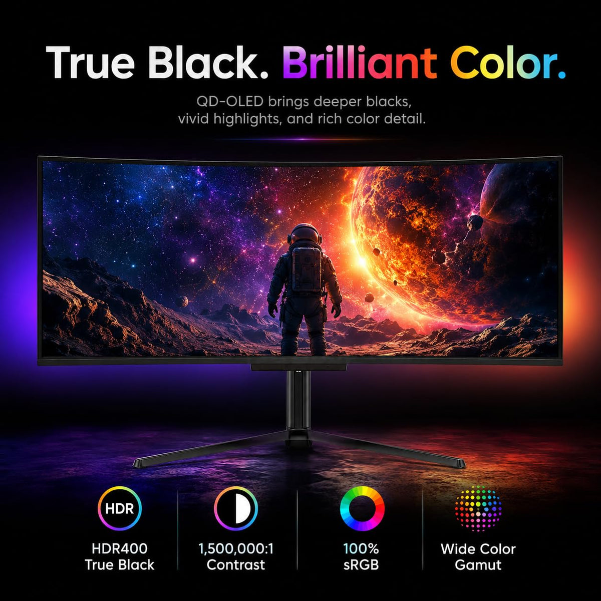 Deco Gear OLED 49 Inch Curved Monitor, 5K2K 5120×1440 Ultrawide Dual QHD, 144HZ, 0.03ms, 32:9 HDR400, Adaptive Sync, R1800 Premium 100% sRGB 90W USB-C, Built-in Speakers Height Adjustable Stand