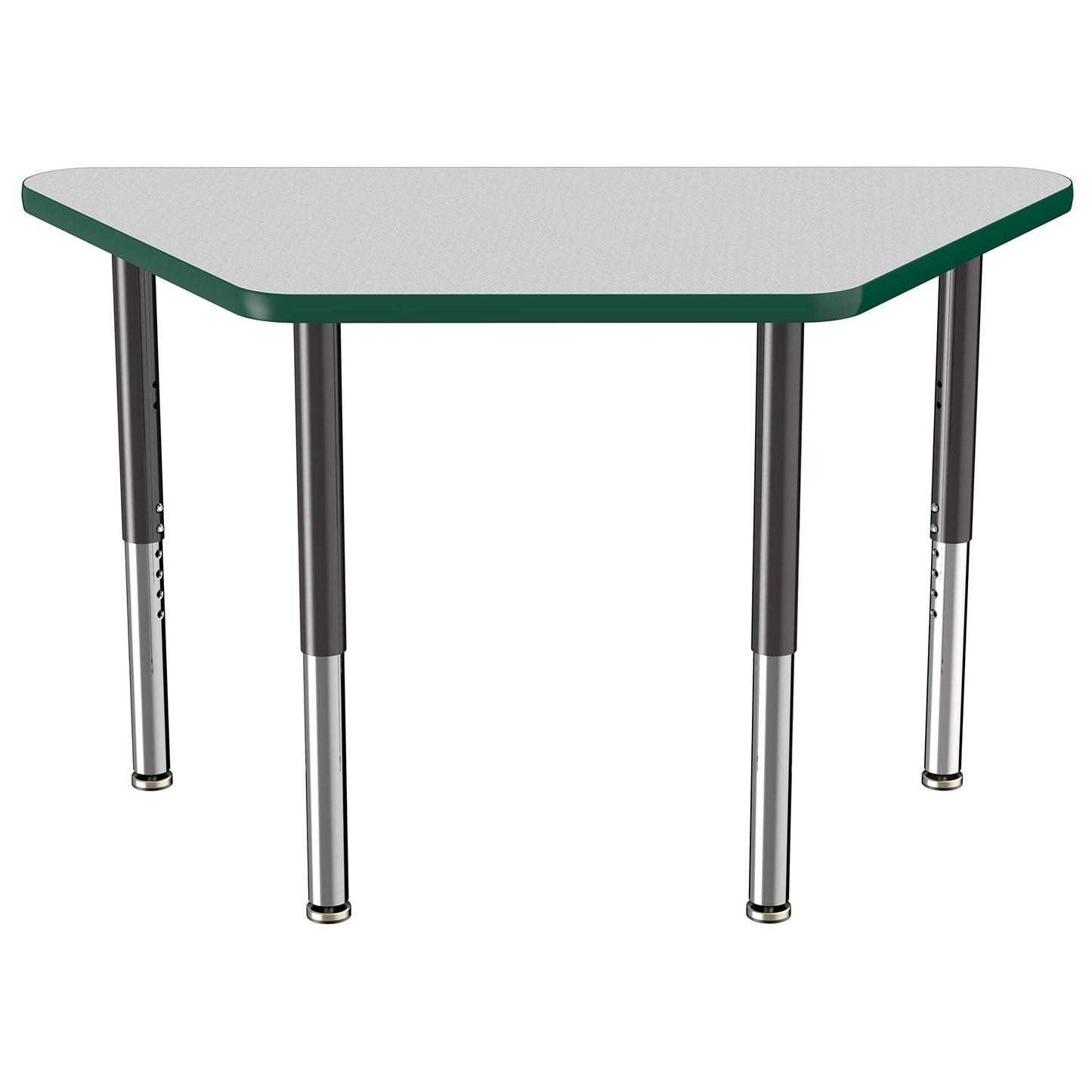 FDP Mobile Trapezoid Activity School and Office Table (24 x 48 inch), Super Legs with Glides and Casters for Collaborative Environments, Adjustable Height 19-30 inches - Gray Top and Green Edge