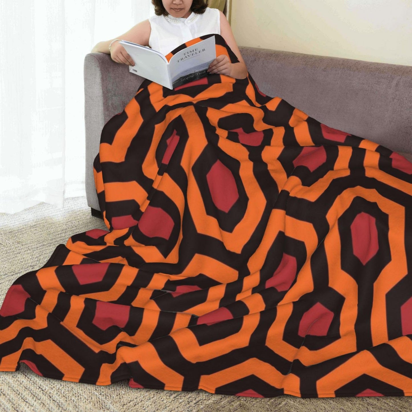 Geometric Trellis Polygon Hexagon Pattern Throw Blanket 50"X40" Lightweight Flannel Throws Blankets for Couch Sofa Living Room Bedroom Home Decor,Soft Cozy Fluffy Fuzzy Plush Blanket for All Season