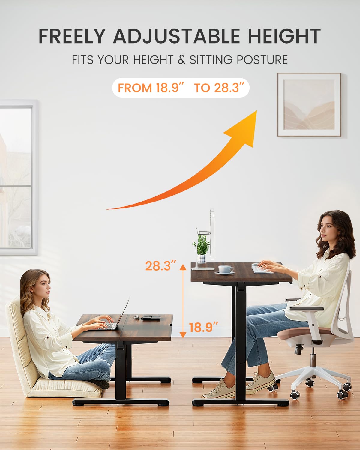 ErGear Low Height Adjustable Desk, Lifts 18.9-28.4 Inches, 35 X 20 Inches Electric Standing Desk for Kids, 4 Height Memory Settings & Storage Hooks, Home Office Computer Table & Study Desk, Walnut