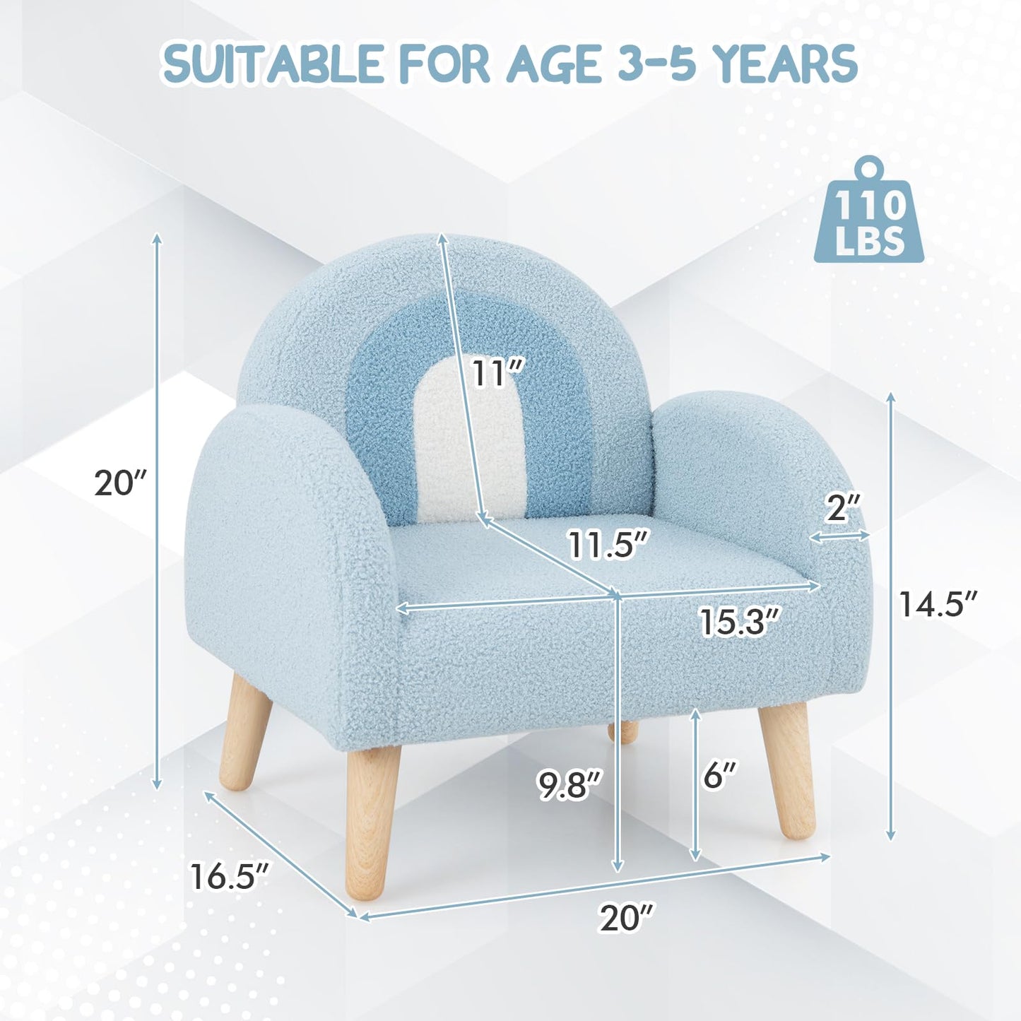 INFANS Kids Sofa, Toddler Armchair with Solid Wooden Frame Anti-Tipping Design Plush Fabric, Upholstered Children Chair for Kindergarten Playroom Preschool, Gift for Boys Girls, Toddler Couch