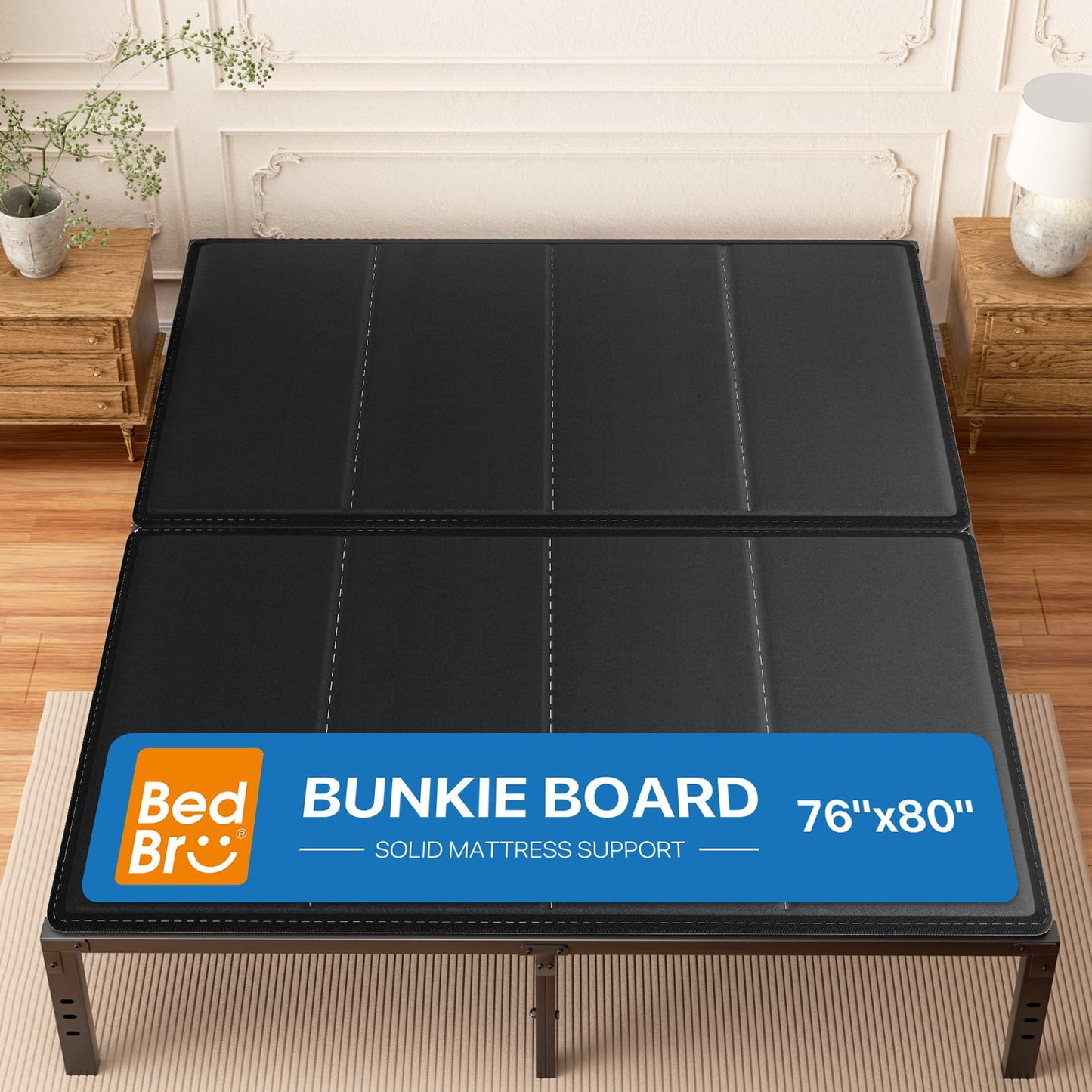 BedBro King Bunkie Board 10mm (76" x 80") – Black Under Mattress Support, Anti-Sag & Noise-Free, Breathable Low Profile Bed Board for Metal Frame, Platform & Slatted Beds