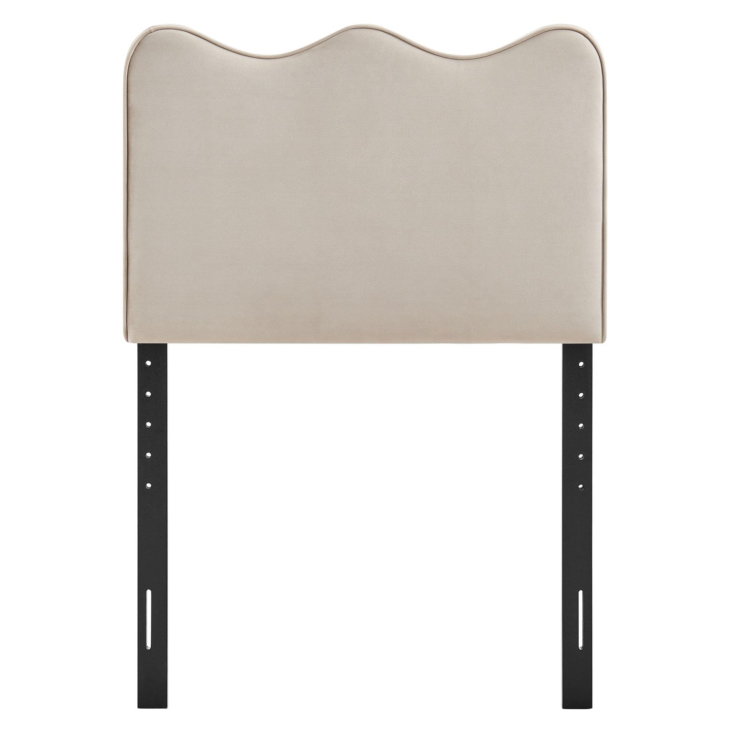 Monday Athena Twin Size Performance Velvet Adjustable Headboard in Almond - with Scalloped Wave Design and Stain-Resistant Velvet Upholstery