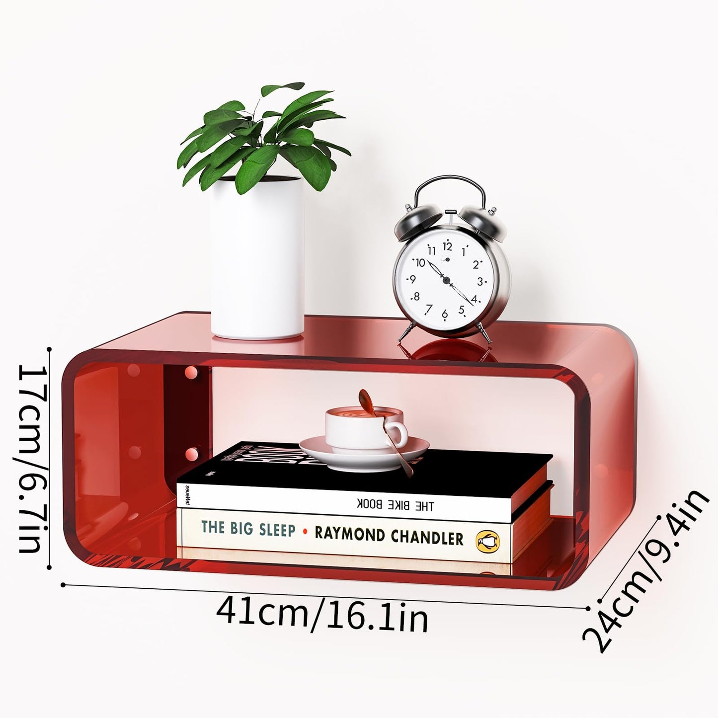 Acrylic Floating Nightstand, Bedside Table, Nightstand Shelf Wall Mounted Bedside Shelf (Red, Small)