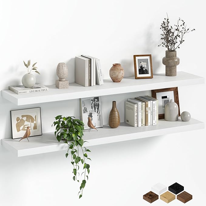 Fun Memories Floating Shelves for Wall, 48 Inch Long Set of 2 Rustic Wood Wall