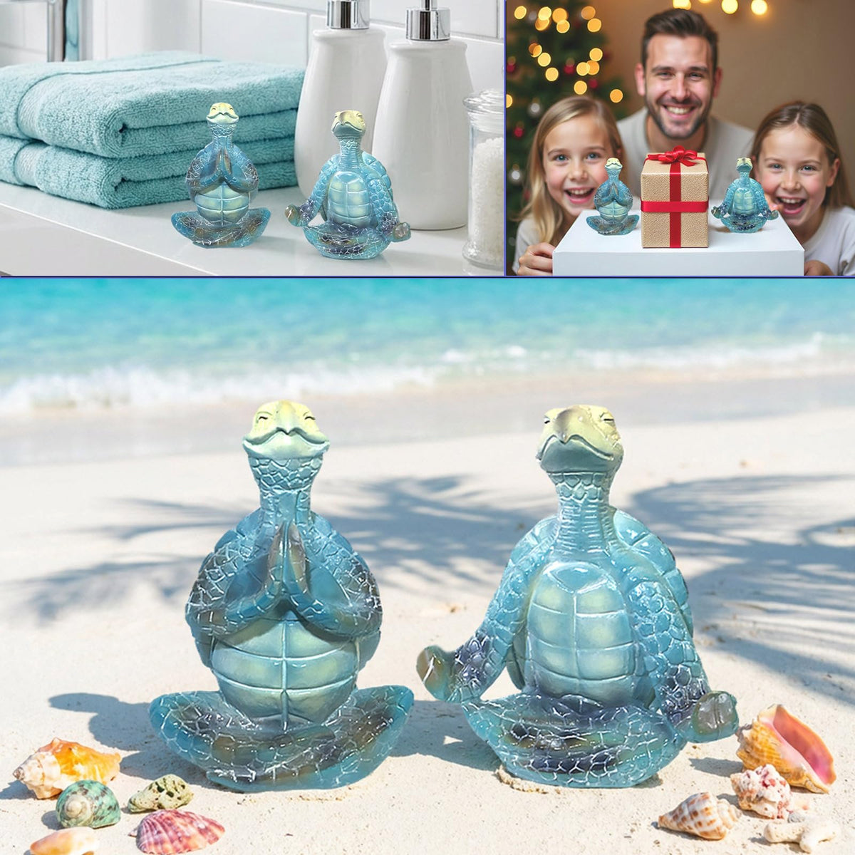 ZFQGEGE 2-Pack Yoga Sea Turtle Figurines - Resin Meditation Desk Statue Decor with Non-Slip Base Zen Ocean Theme Table Shelf Sculptures Beach Bathroom Office Decoration Gifts for Women Turtle Lovers