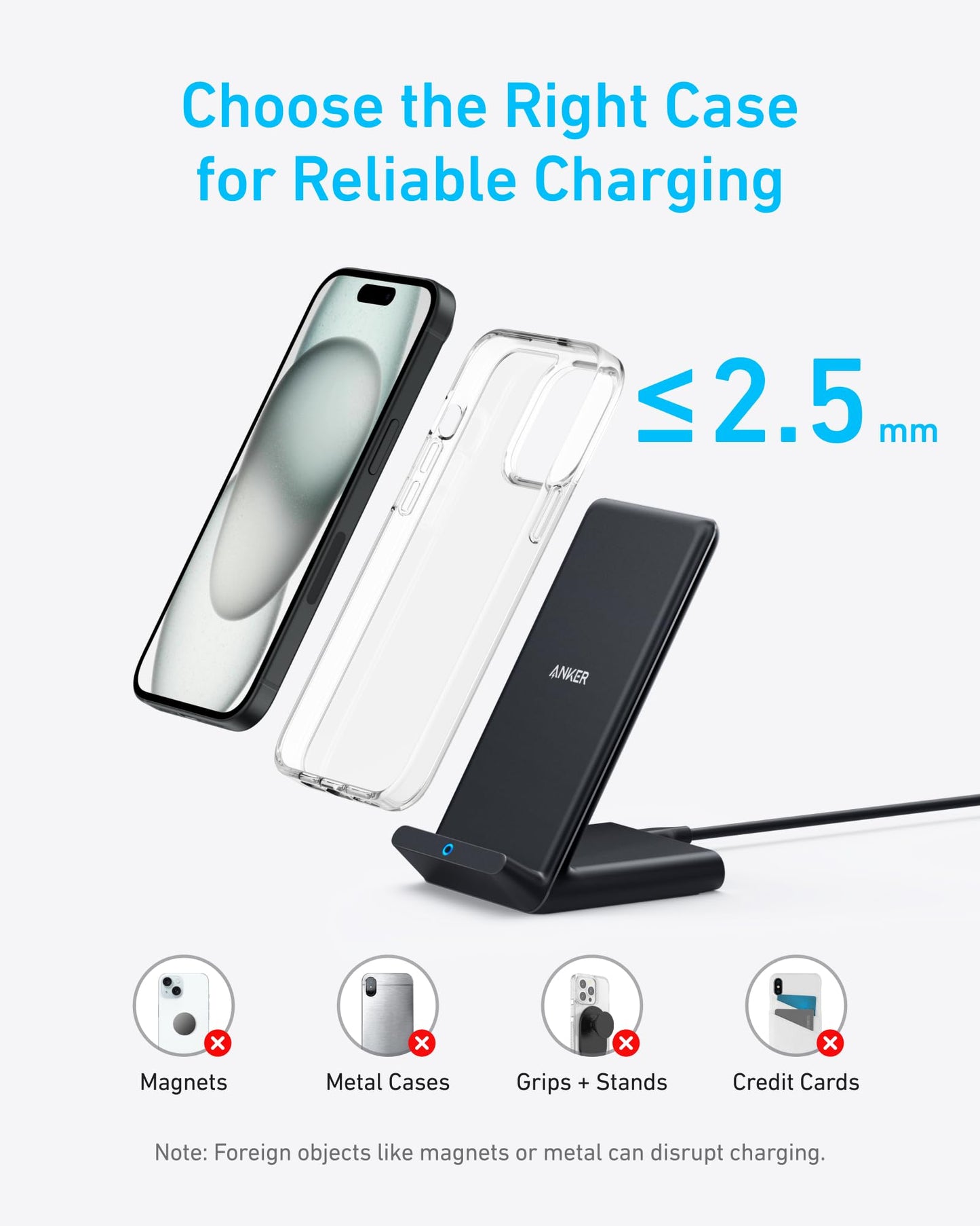 Anker 313 Wireless Charger (Stand), Qi-Certified for iPhone 15/14 / 13/12 / 11 / X / 8, 10W Max for Galaxy S23 / S22 / S21, Micro-USB (9V / 2A Adapter Required, Not Included)