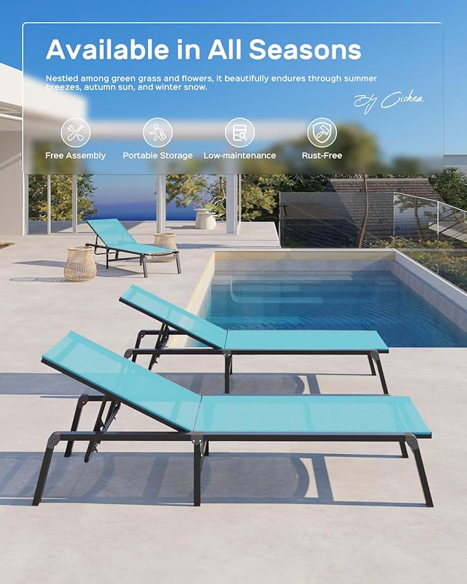Patio Chaise Lounge Chair Set of 2, Foldable Lounge Chairs
