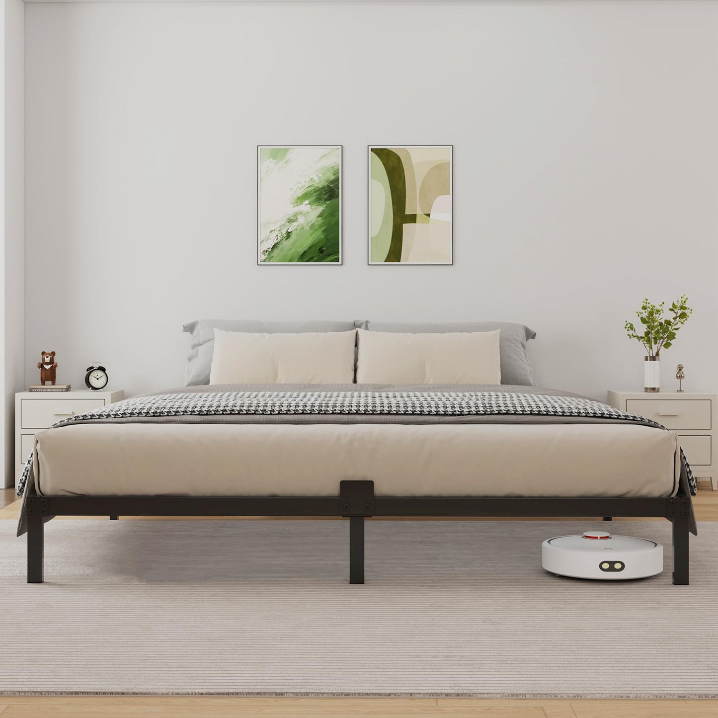 Samhapyrom 6 Inch Low Profile Full Size Bed Frame, Noise-Free Heavy Duty Metal Platform with Mattress Stopper, No Box Spring Needed, Easy Assembly Steel Support, Black