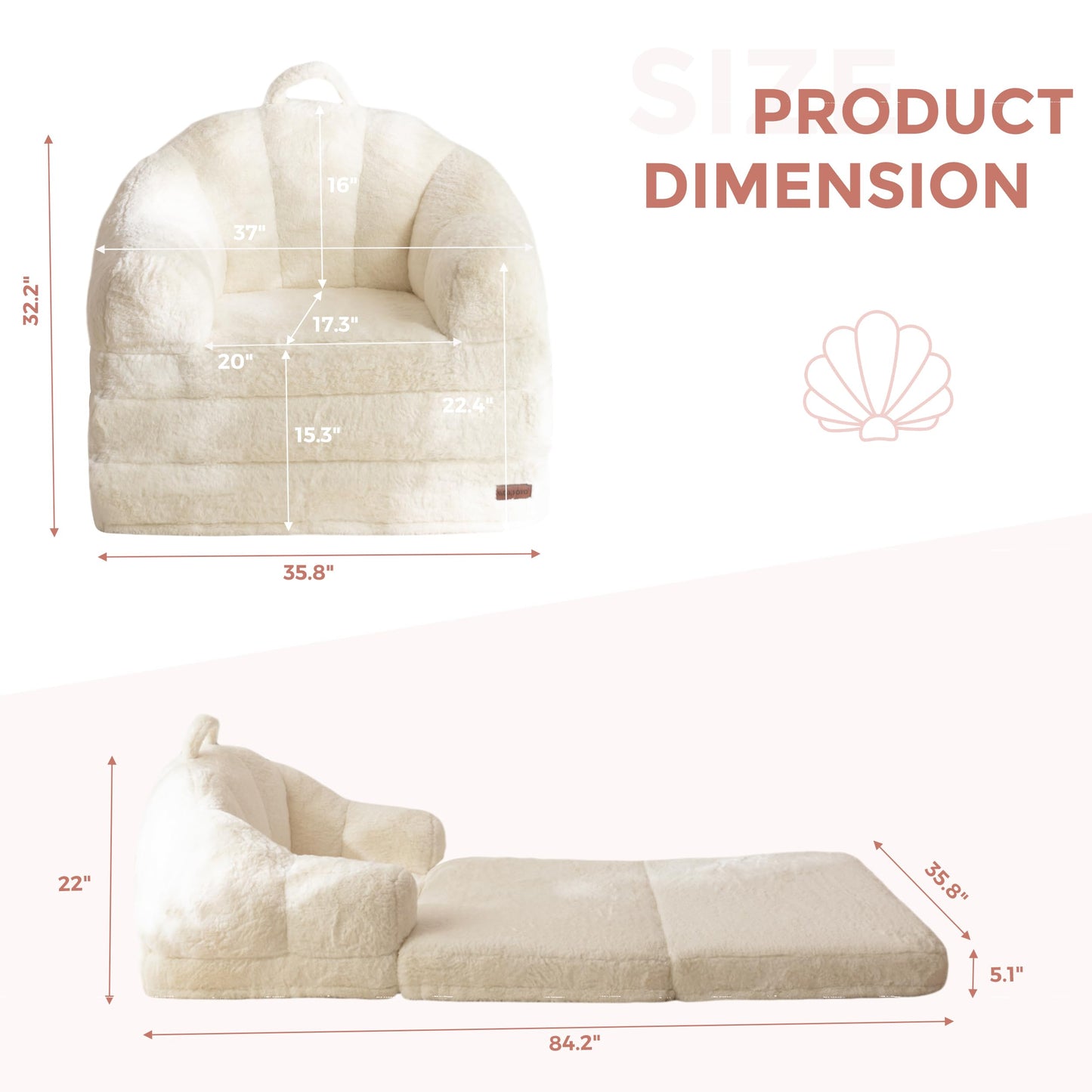 MAXYOYO Folding Sofa Bed, 2 in 1 Convertible Sofa to Lounger Comfy Single Bean Bag Chair for Adults, Floor Couch with Handle, Faux Fur Couch Bed for Living Room Bedroom, Beige