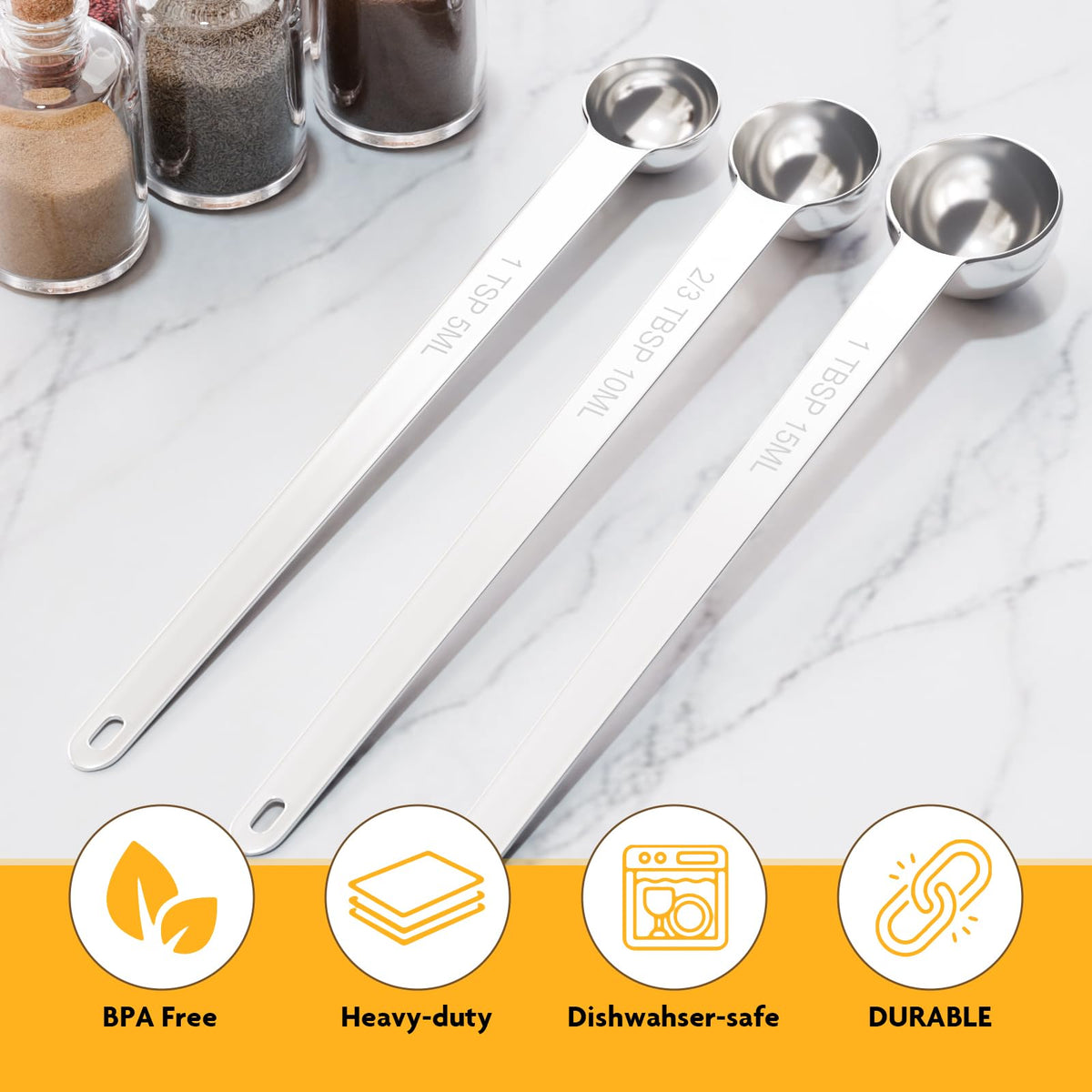 LEIFENY 2PCS 1Tbsp(3tsp, 15ml) Extra Long Handle Measuring Spoon, Single Stainless Steel Individual Measure Scoop Only
