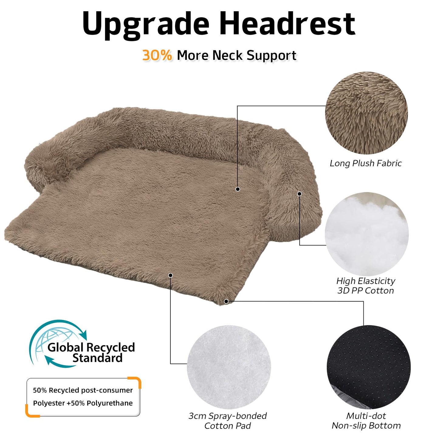 Calming Dog Bed Fluffy Plush Dog Mat for Furniture Protector with Removable Washable Cover for Large Medium Small Dogs and Cats (Large(45x37x6), Camel)