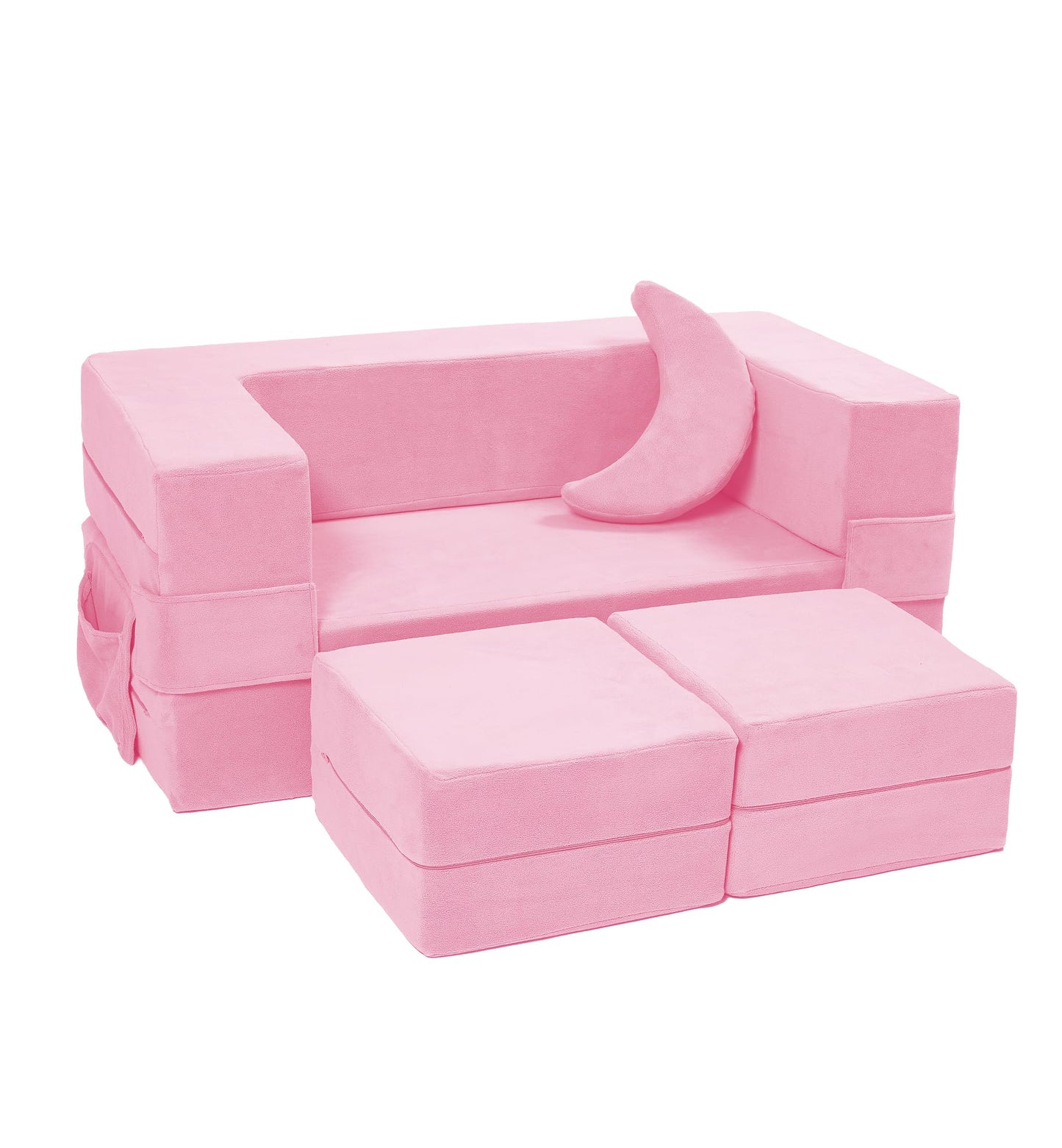 Elftopia Modular Kids Sofa,Toddler Couch Foam Armchair for Kids, Children Convertible Plush Sofa Play Set,Fold Out SofaBed(Pink)