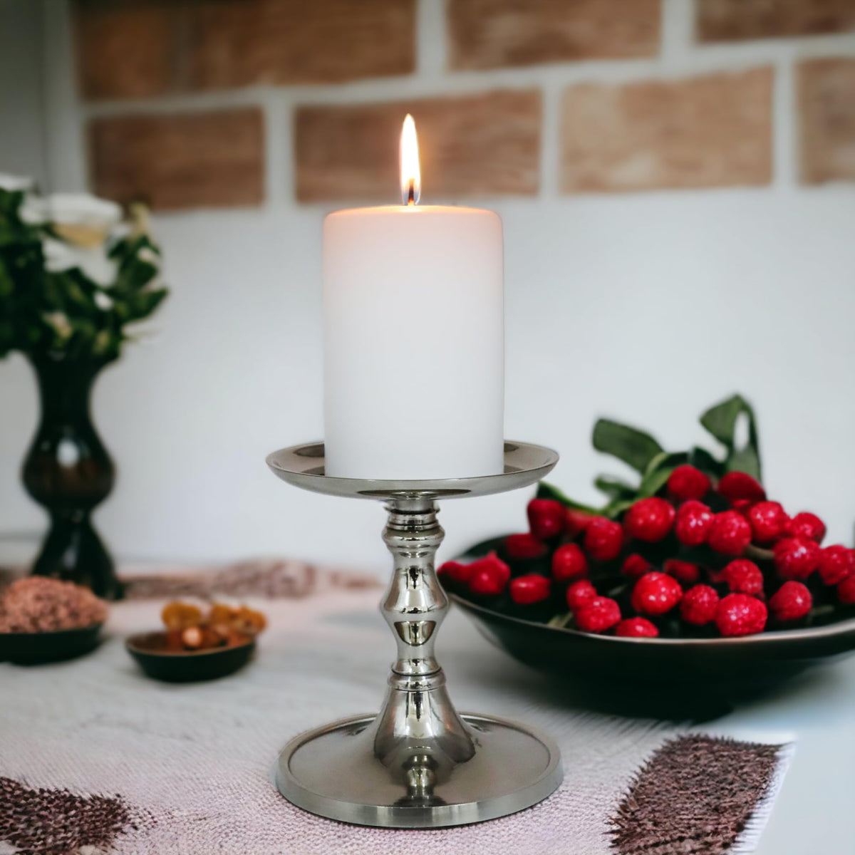 Hosley Aluminum Metal Decorative Pillar Candle Holder Silver Finish for Candles or Display, 5Inch High - Ideal for Weddings, Parties, Events, Home Decor, Gifts, Elegant