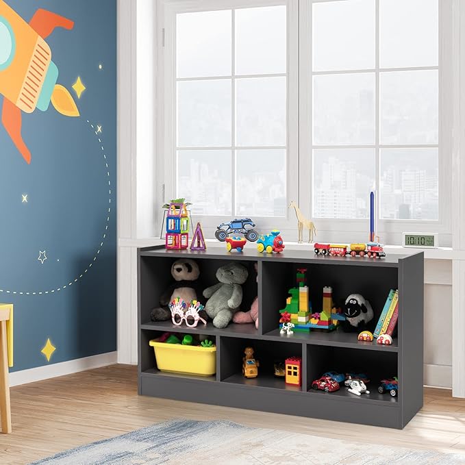 Tangkula 5 Cube Bookcase, 2 Tier Wooden Storage Open Bookshelf, Kid's Playroom