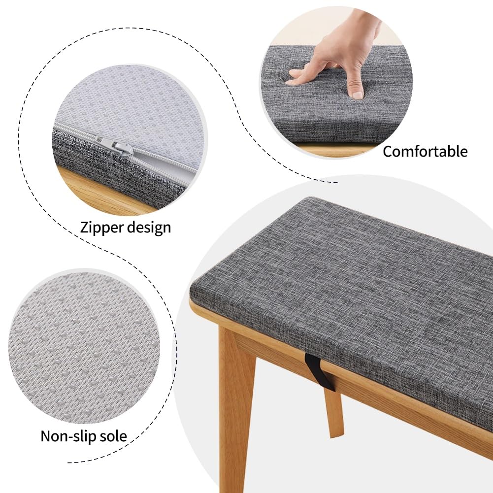 Lvgesse 3cm Thick Bench Cushion for Indoor/Outdoor Custom Size Thick Linen Non-Slip Seat Pad with Zipper Removable Cover for Patio Garden Swing Porch Window Chair Furniture Cushions(Gray,12x70)