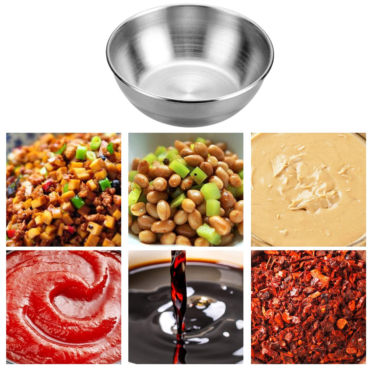 DINYWOW 12pcs Sauce Dishes 3.2 Inch Stainless Steel Round Seasoning Dishes Bowls Condiment Cups Sushi Dipping Small Dish Bowl Saucers Mini Appetizer Plates Silver Color