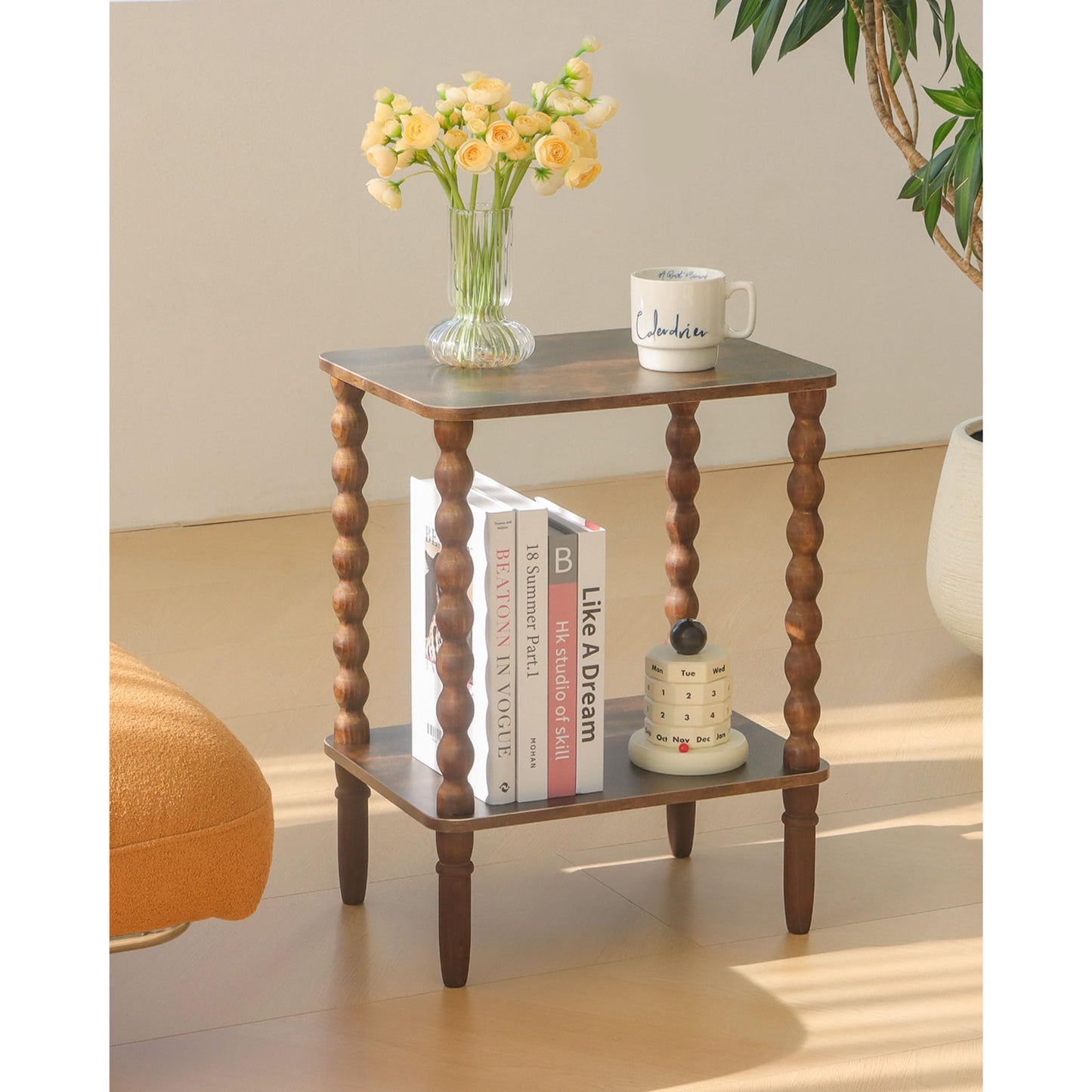 Fultyle Side Table, Small End Table with Storage Shelf, 2-Tier Small Coffee Tables Living Room for Bedroom, Narrow Spaces (Rustic Brown)