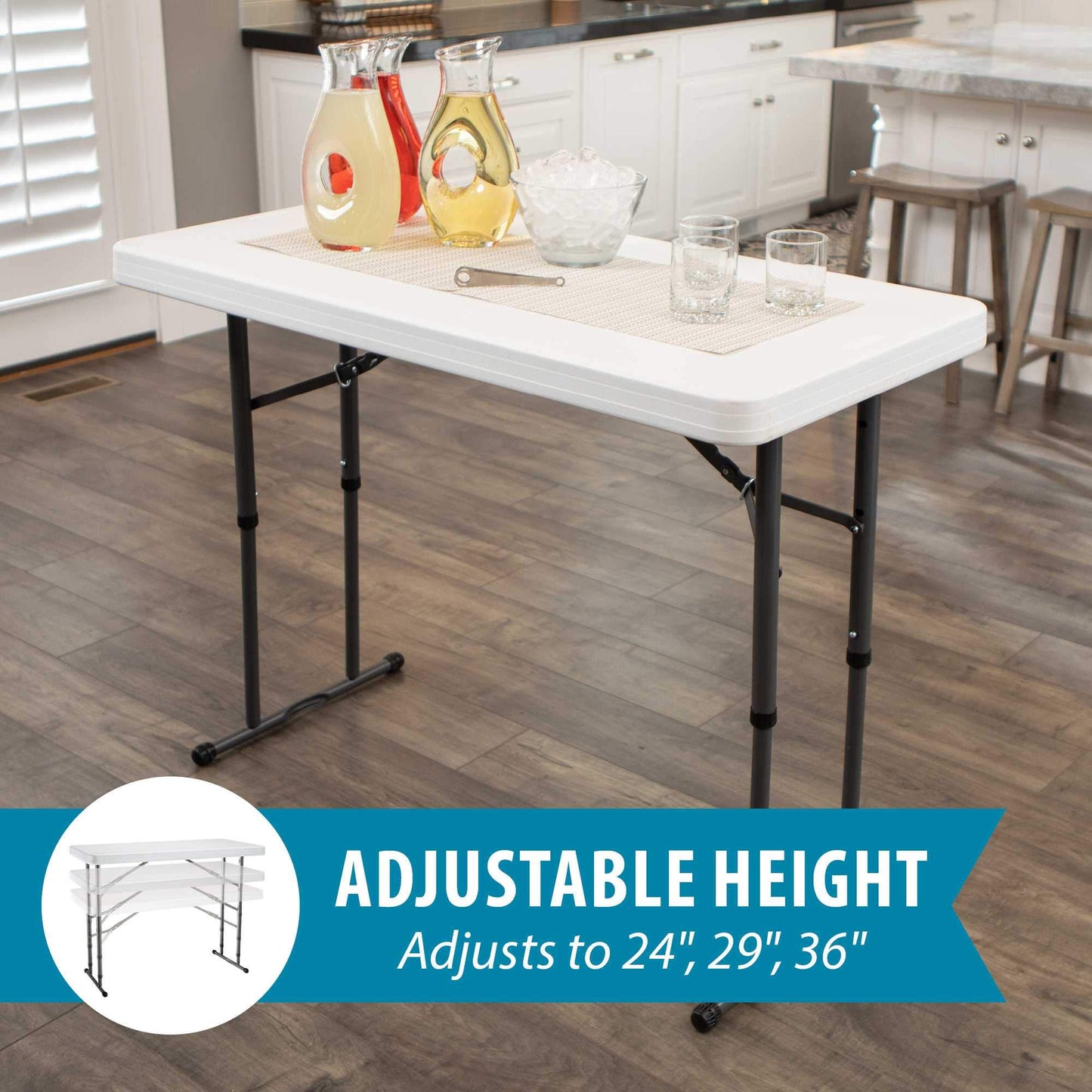 OEF Furnishings 5 Foot Heavy Duty Folding Table, 30" x 60", Light Grey & Lifetime 80160 Commercial Height Adjustable Folding Utility Table, 4 Feet, White Granite