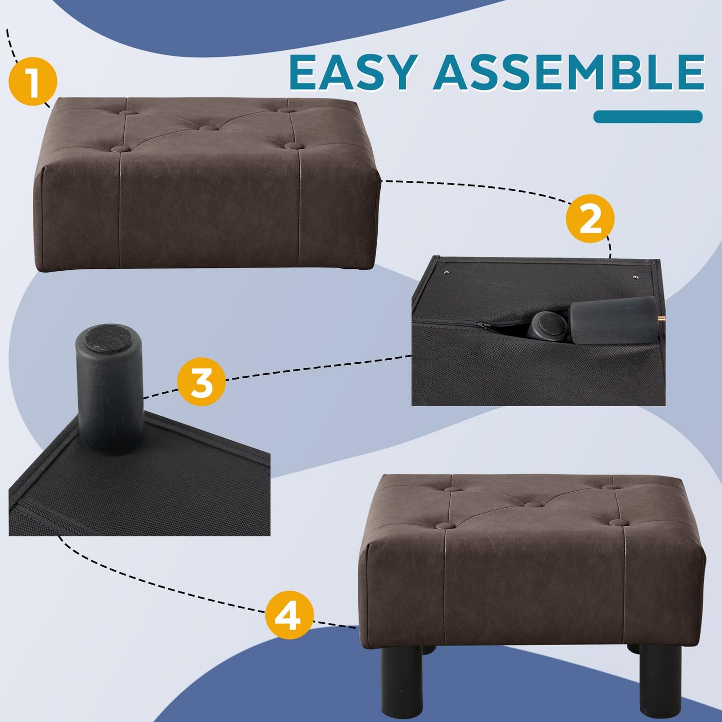 FIMIVIBI Small Foot Stool Ottoman, Faux Leather Footstool Ottoman Foot Rest for Couch, Rectangle Footstools and Ottomans Small for Living Room, Entryway and Bedroom (Brown)
