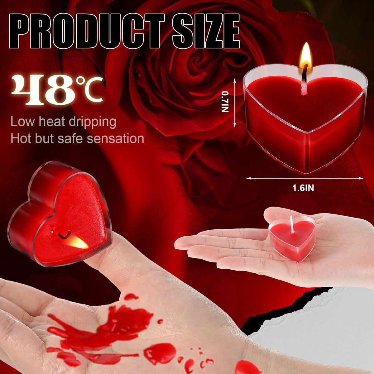 Tisancy 12 Pcs Low Temperature Candles, Red Heart Low Heat Candles Romantic Valentine's Day Gifts for Women, Body Safe Wax Dripping Play Smokeless Unscented Tea Lights for Anniversaries, Home Decor