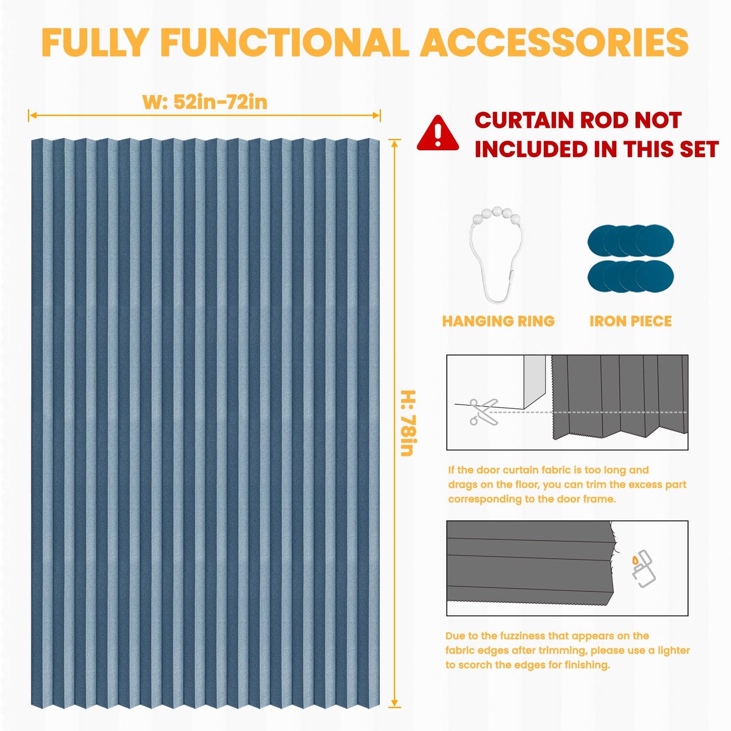 AJAZZ 100% Blackout Accordion Door Closet Door Curtain Invisible Applicable Bedroom Room Living Room Doorway （Blue 72" W x 78" L 1 Panel