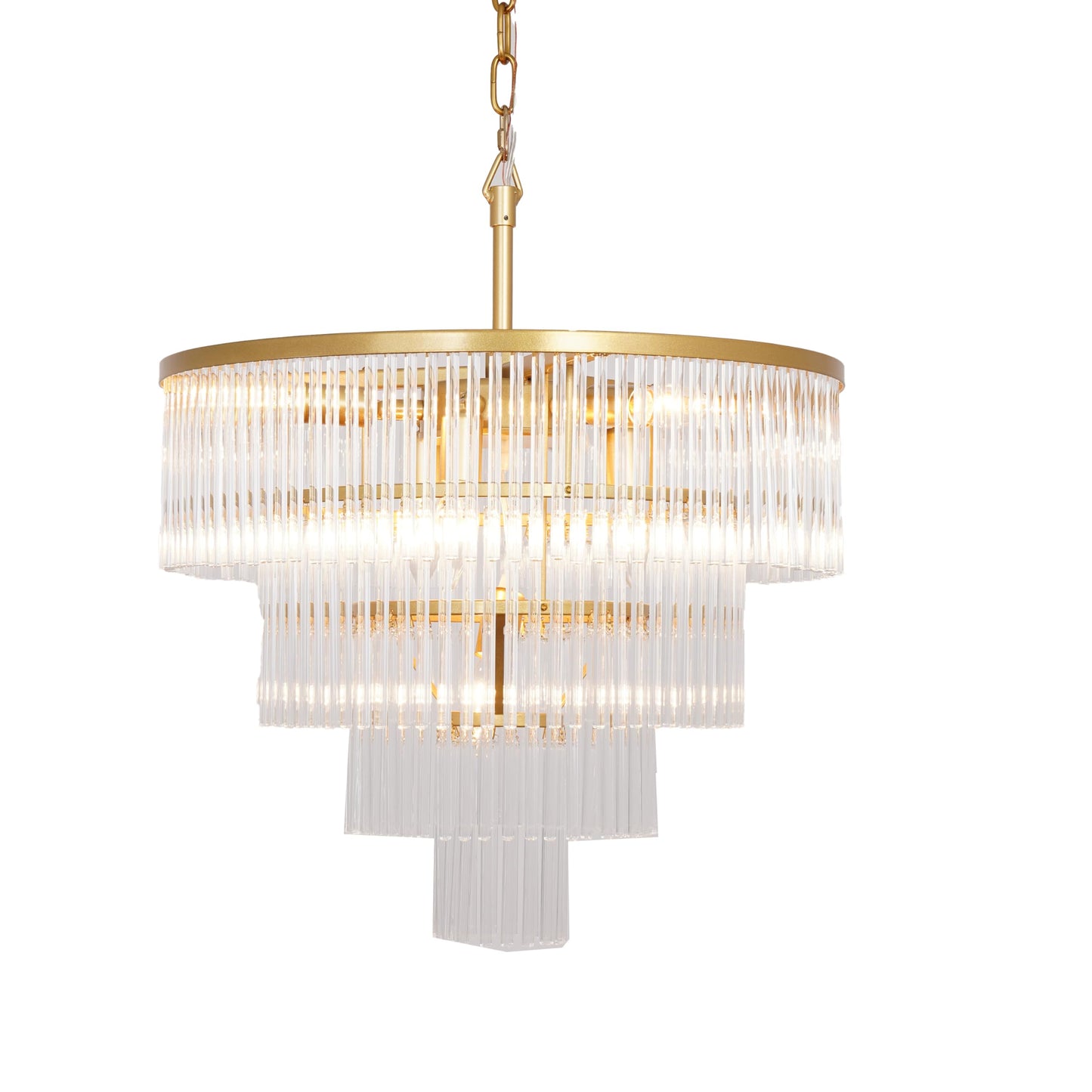 CHGUOSZ Modern Multi-Tier Crystal Chandelier 4-Tier Round Gold Finish Ceiling Light -Cylindrical Glass Rods -Dining Room Living Room Bedroom Entryway -Luxury Lighting Fixture 20''