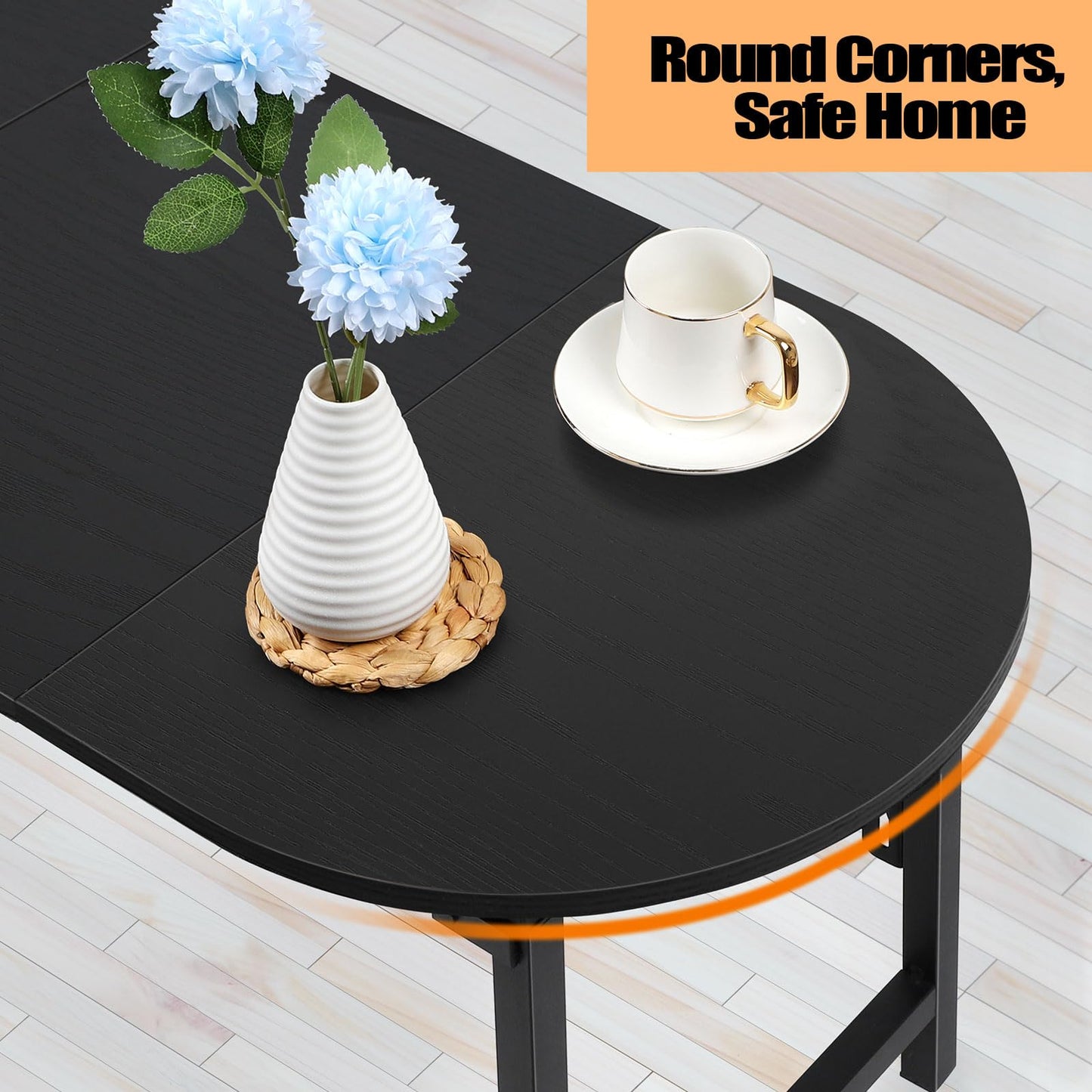 CADUKE Folding Coffee Table, Oval Small Coffee Table for Living Room Black Center Table Leg Latches Portable Tables for Small Spaces, Home Office