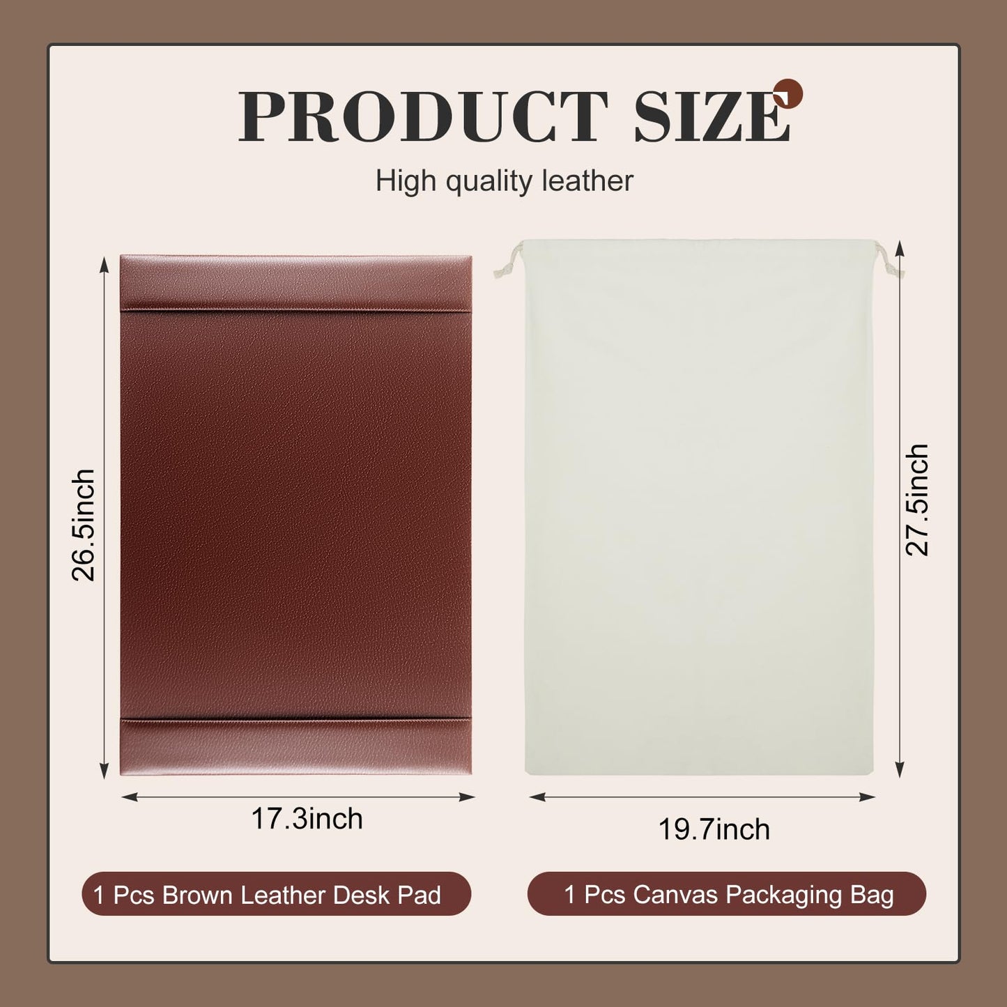 Saysurey 26.5 x 17.3 Inch Leather Desk Pad Protector with Side Rails, Executive Office Desk Mat for Home Workspace, Writing Surface, Mouse & Keyboard Pad, Elegant Gift for Men Dad Husband(Brown)