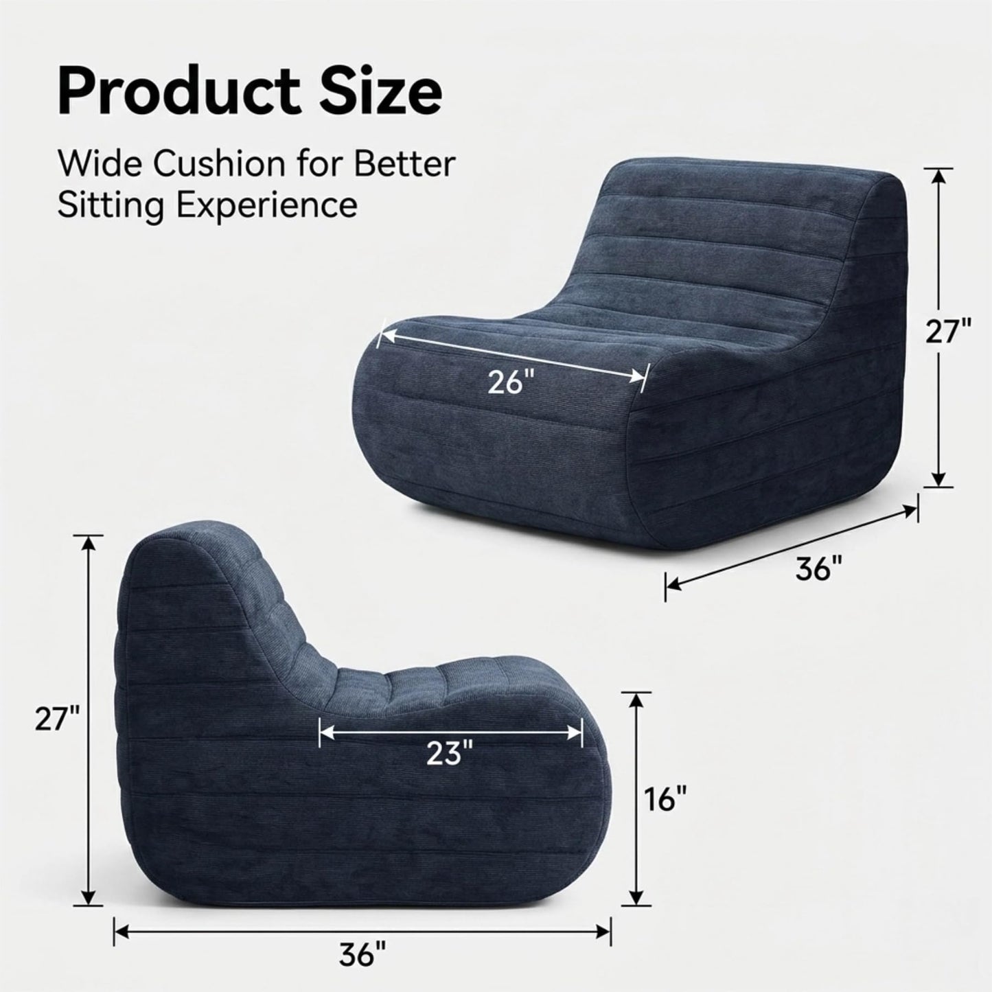 KKdema Compact Bean Bag Chair – Memory Foam Lazy Sofa Sack, Floor Couch for Bedroom, Living Room, Office & Home (Gray)