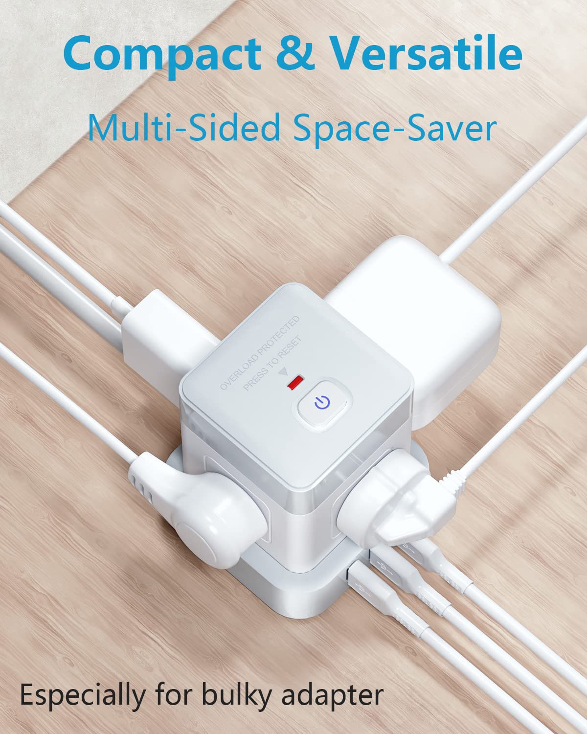 Baykul Power Strip with USB, 4 Outlet 3 USB Ports (3 USB-A) Power Strip Cube, 10 ft Extension Cord, Flat Plug Surge Protector, Kitchen, Home, Office, Travel, White