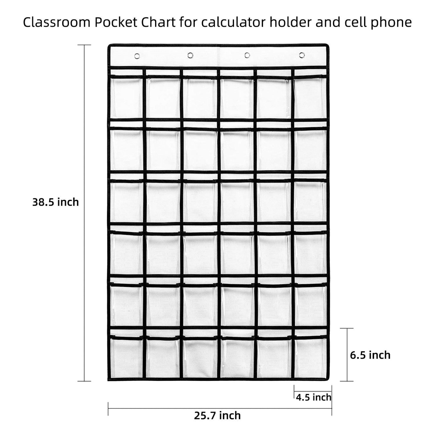 SAVERHO 2 Pack 36 Pockets Classroom Pocket Chart for Cell Phone Calculator Holder,Clear Pocket Chart Organizer for Classroom Cellphone Storage with 36 Number Sticker Size:38.5x25.7 Inch (White-2pack)