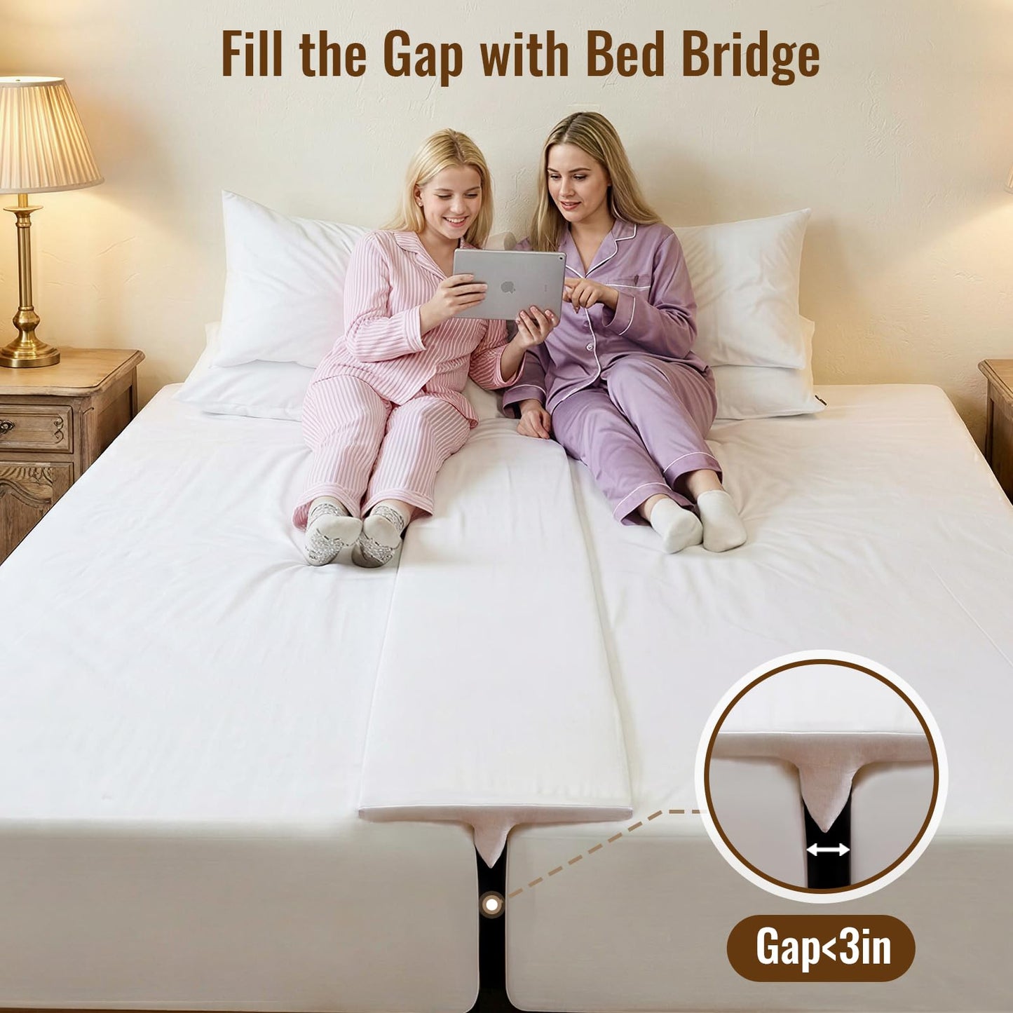 Vekkia 75 x 12 Extra-Wide & Thin Twin to King Converter- Split King Gap Filler (0-3") with Upgraded T-Shaped Design,Washable Cover, Fits Family Beds, Guest Room, Hotel & Vacation Rentals