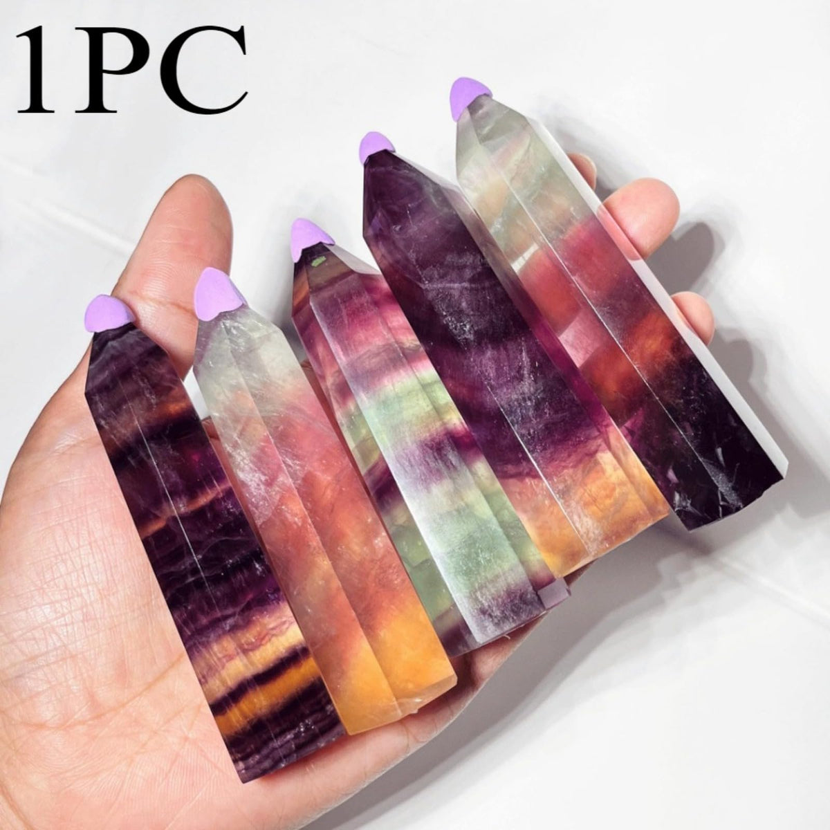 YOUNAIERZX Natural Fluorite Crystal Wand Hexagonal Point Obelisk Large Polished Reiki Energy Stone for Meditation Therapy Healing Crystals Gifts Decoration 1Pc