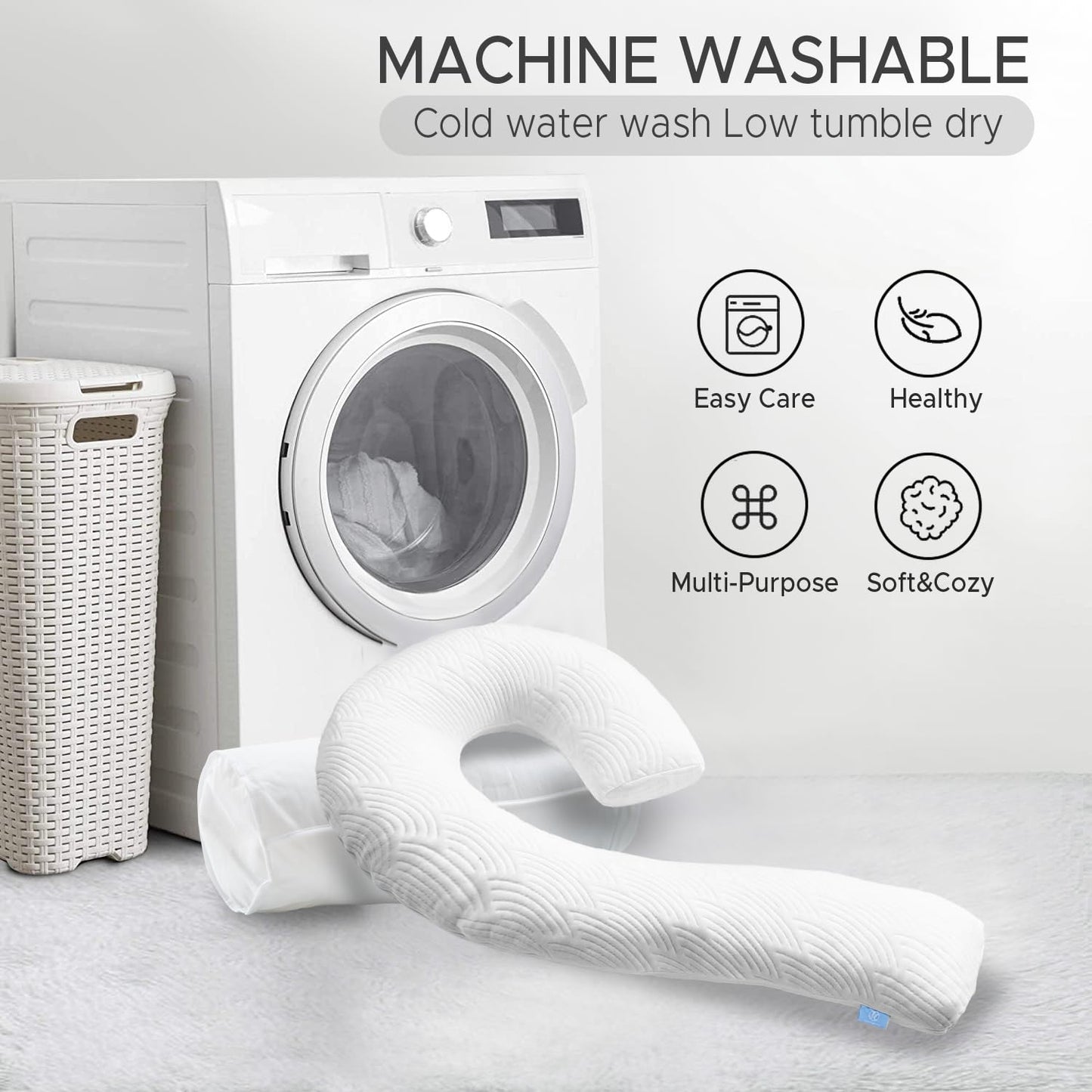 SCHNAUZER HOME Body Pillow for Adults - Soft Long Bed Pillows Insert for Sleeping - Shredded Memory Foam & Removable Washable Cover - Swan Shaped Side Sleeper Pregnancy Pillow 49 Inch (White)
