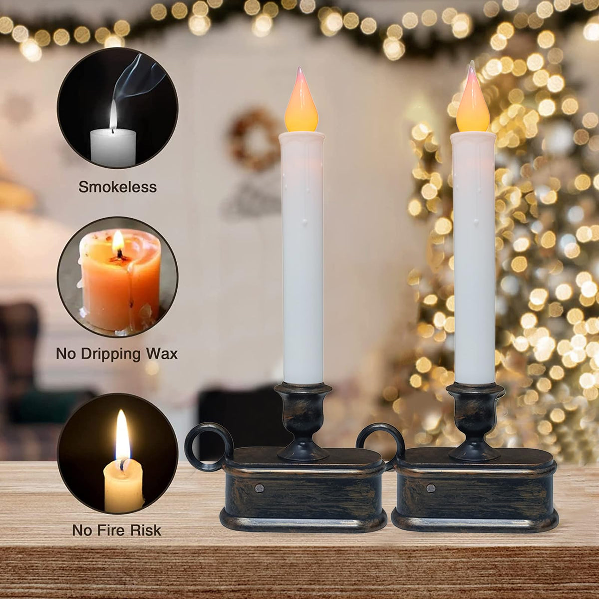 SUNSGNE Battery Operated Window Candles, Flameless Window Candles with Sensor Dusk to Dawn for Holiday Home Table Christmas Decor, 4 Pack, Antique Bronze Base