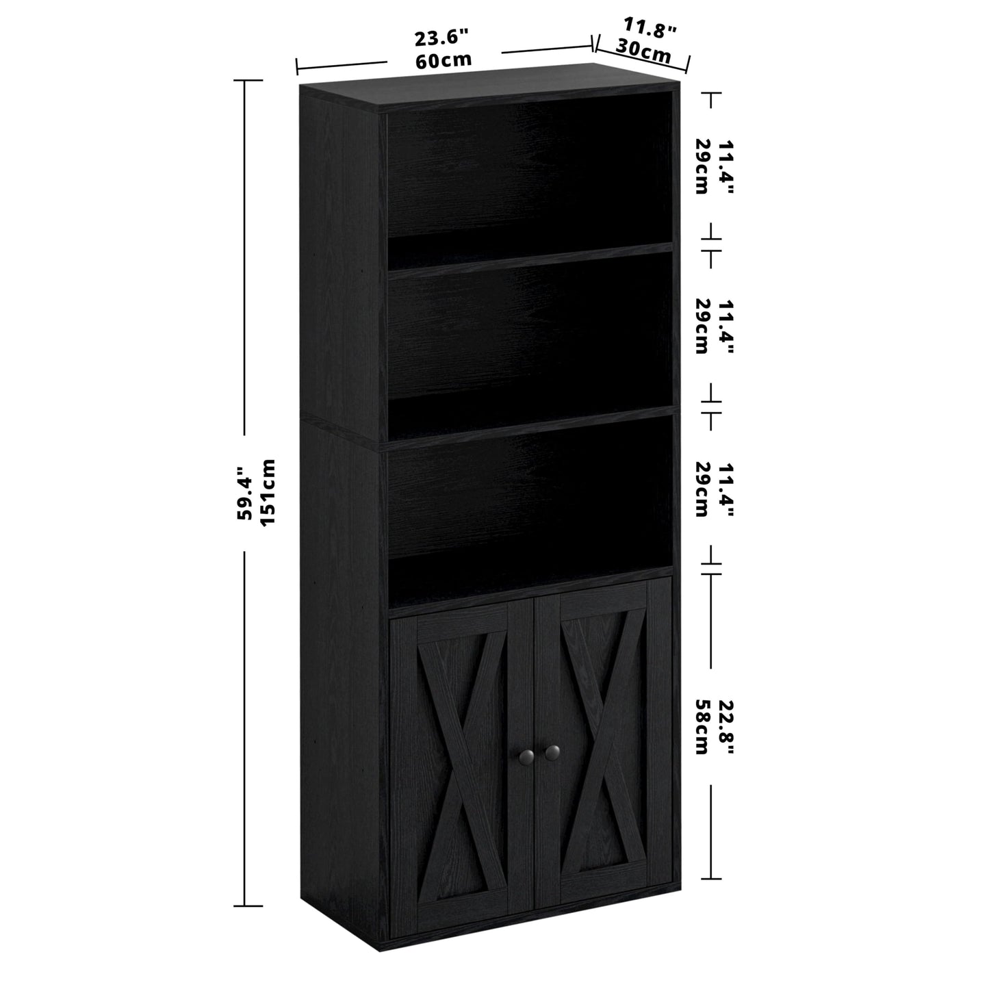 IRONCK Industrial Bookshelves and Bookcases with Doors 11.8 in Depth Floor Standing 5 Shelf Display Storage Shelves Tall Bookcase for Home, Office, Living Room